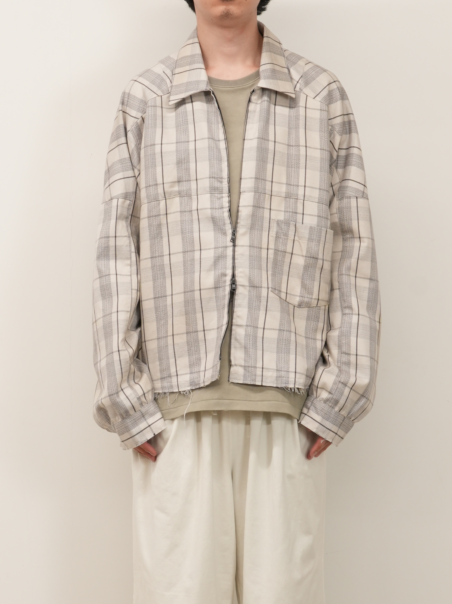 C/R CHECK SHORT ZIPUP SHIRT JACKET(GRAY)