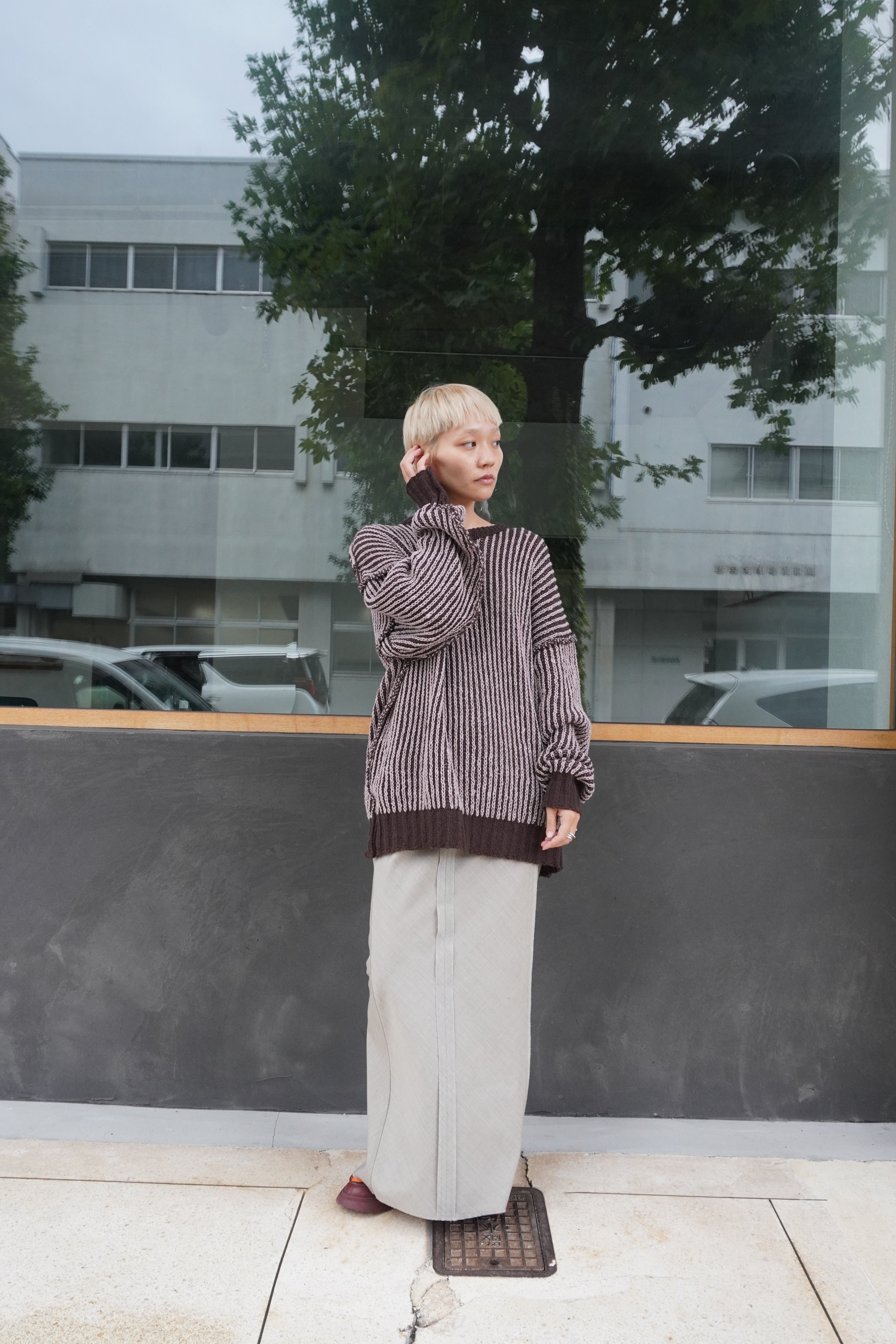Wool Twill Unhemmed Long Skirt(Gray Beige)