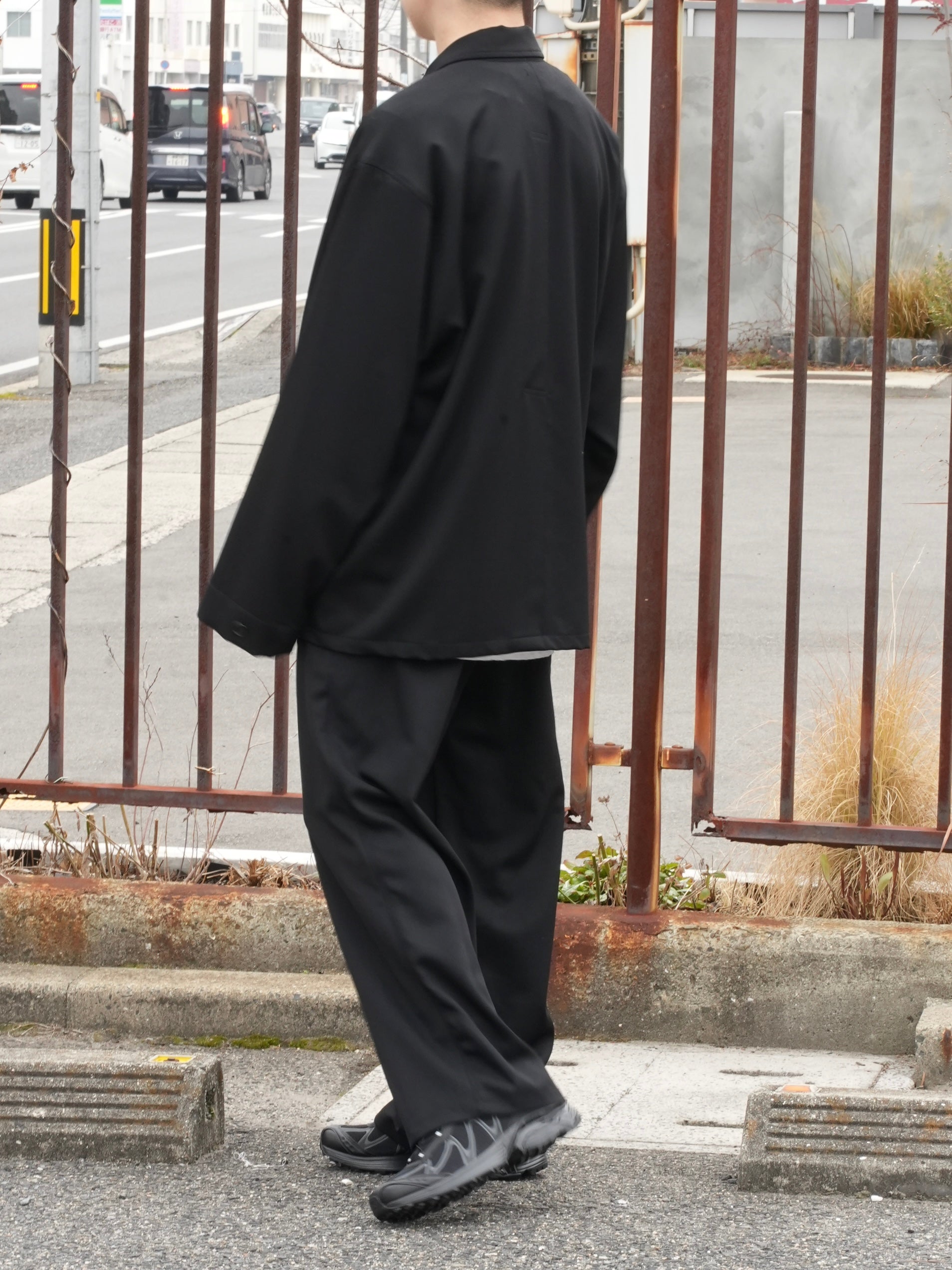 WOOL GABARDINE WIDE EASY TROUSERS