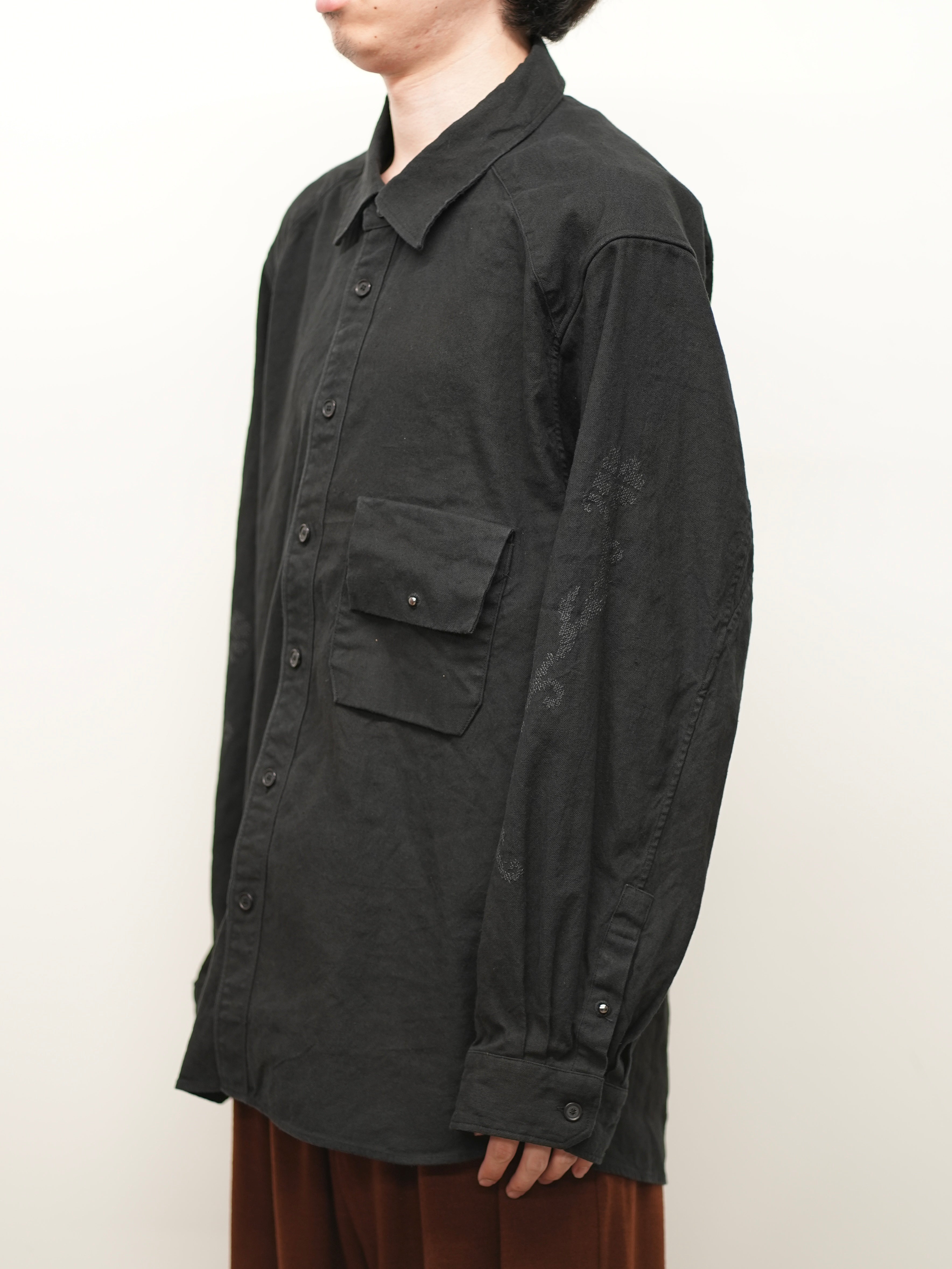 L/C NEP FLOWER EMBROIDERY OVER SHIRT(BLACK)