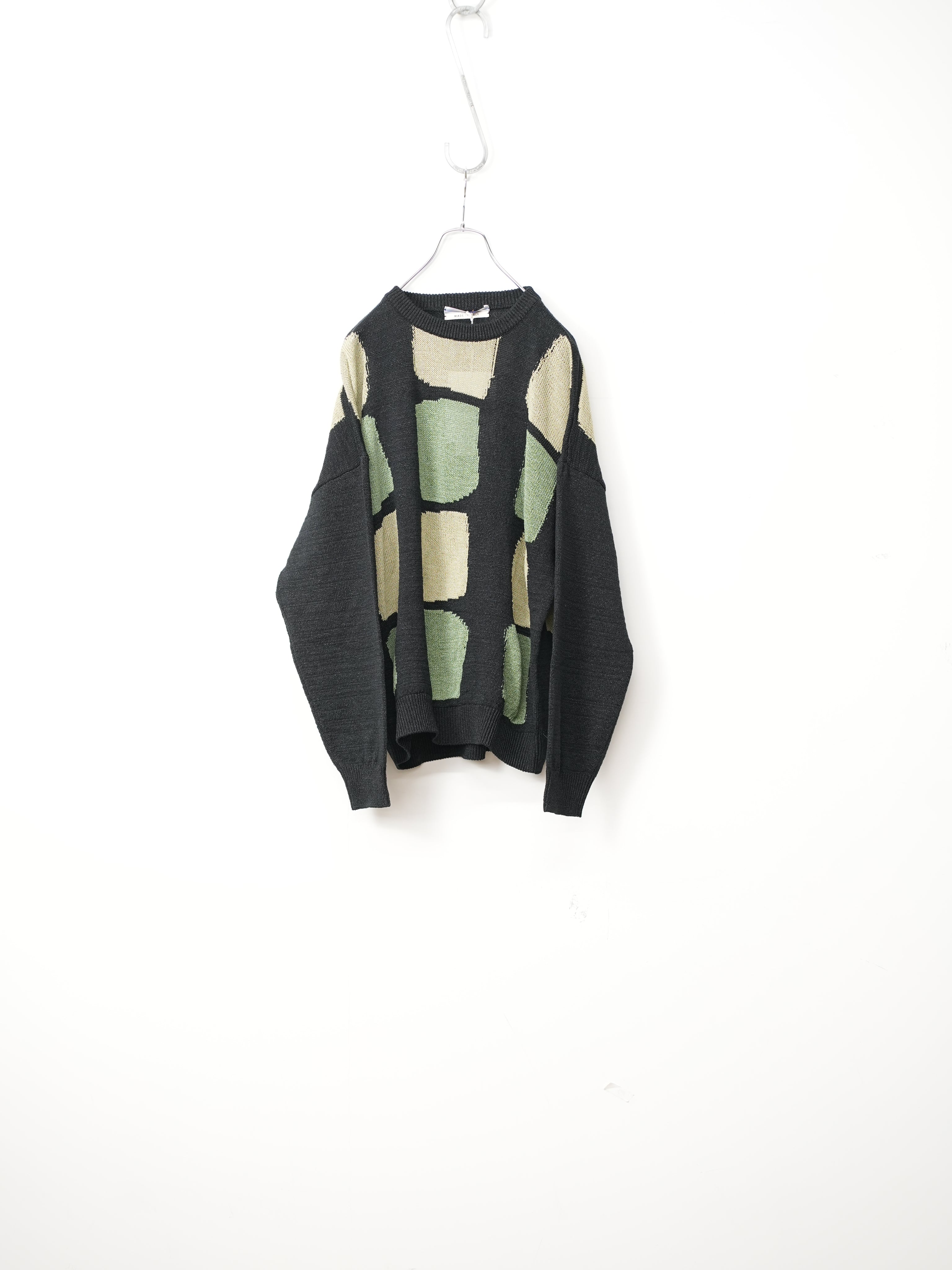 WASHI PAPER PATCHWORK SWEATER(Black with Sauge/ Light khaki patch)