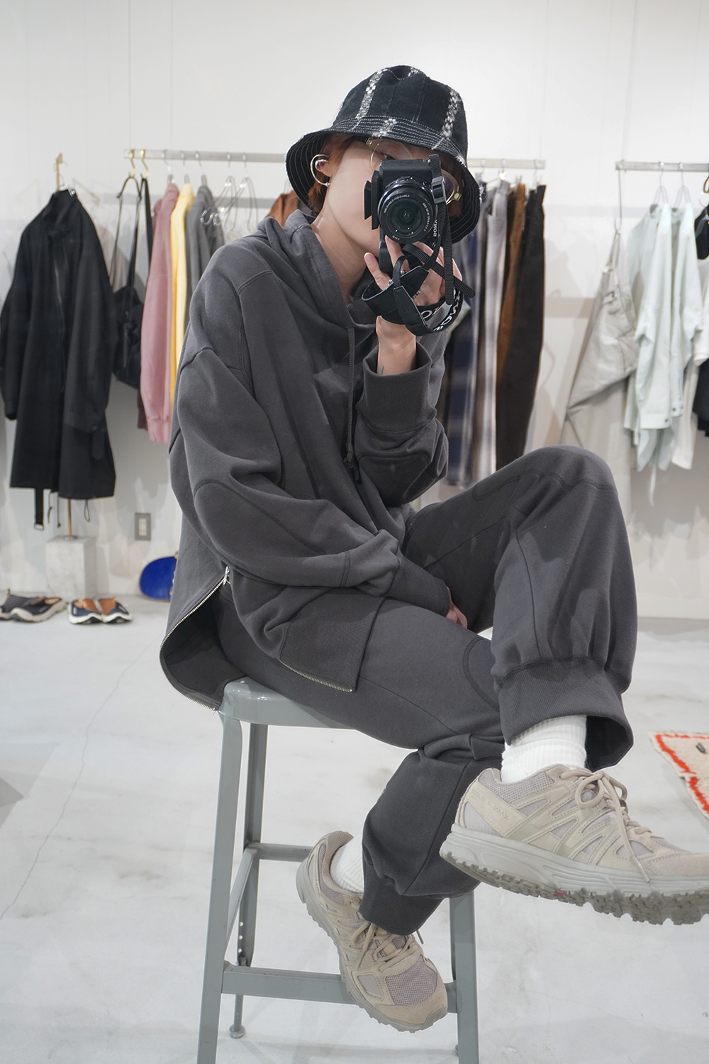 Knee Patch Sweat Pants(Charcoal)