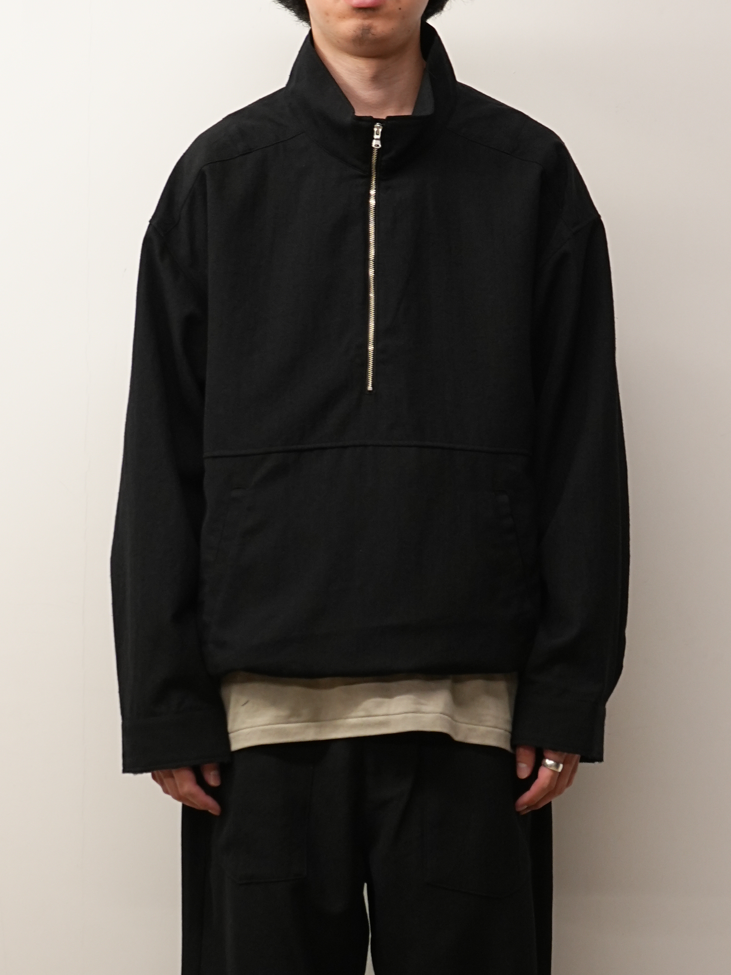 WOOL HALF ZIP PULL OVER SHIRT(BLACK)