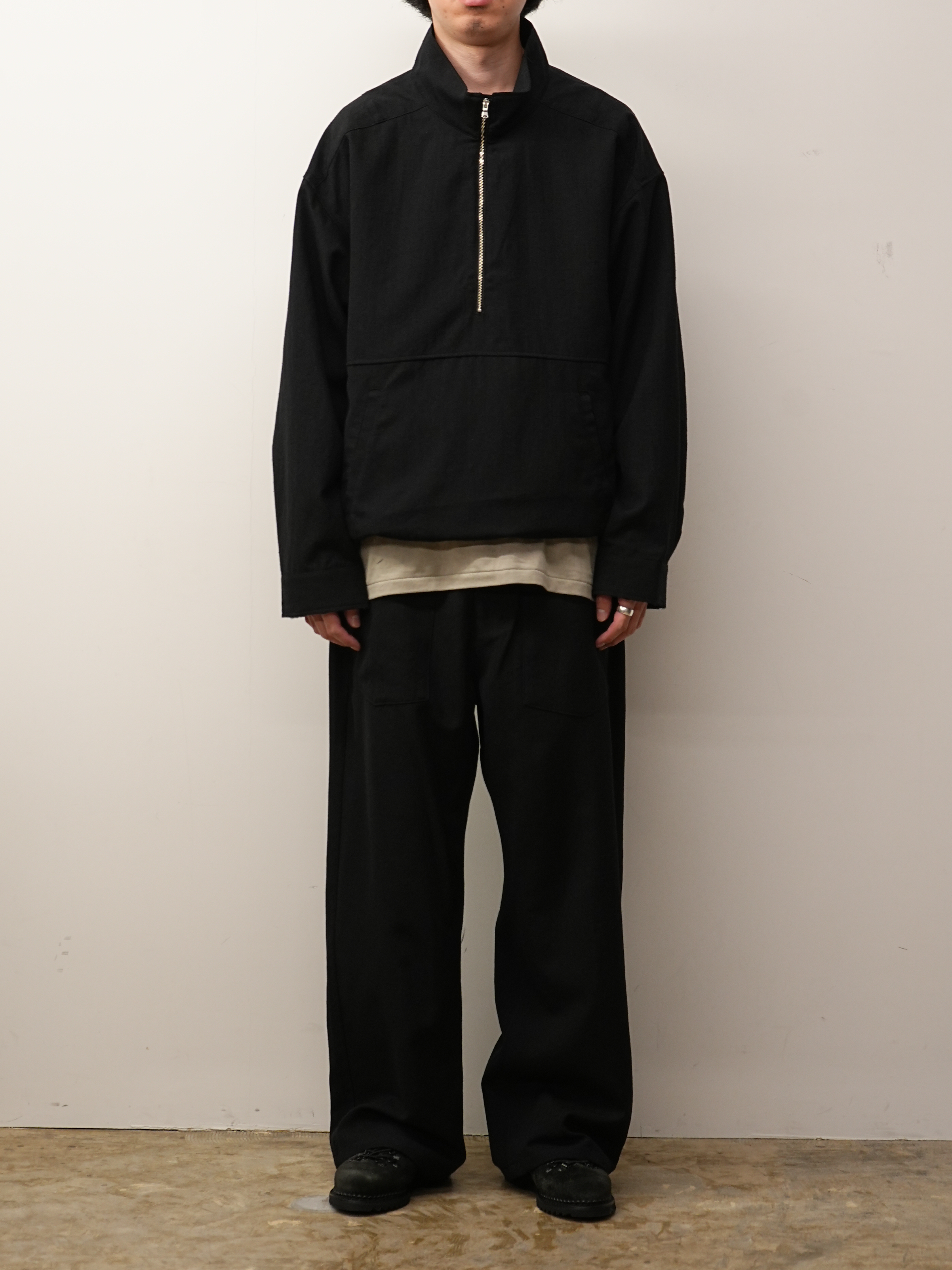 WOOL HALF ZIP PULL OVER SHIRT(BLACK)