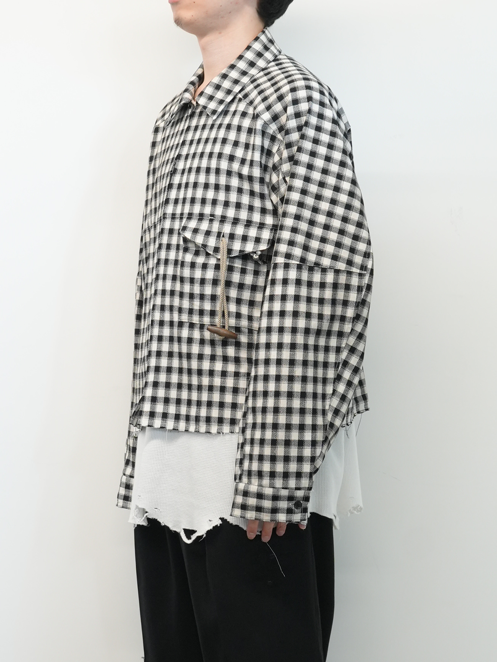 C/R CHECK SHORT ZIPUP SHIRT(BLACK)