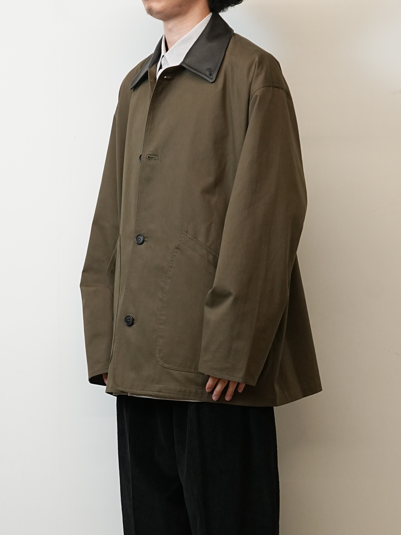 OVERSIZED BLOUSON WITH LEATHER COLLAR