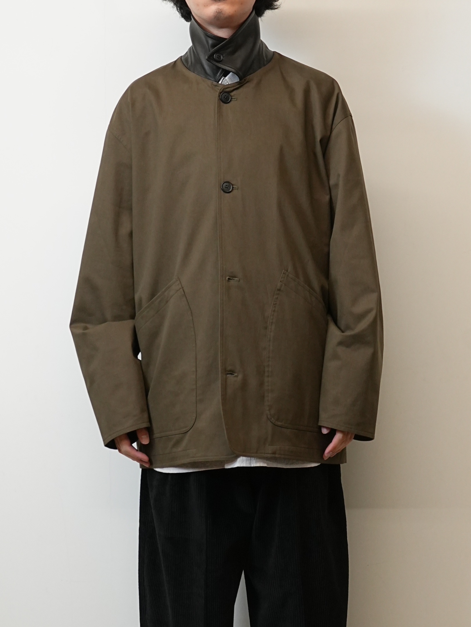 OVERSIZED BLOUSON WITH LEATHER COLLAR