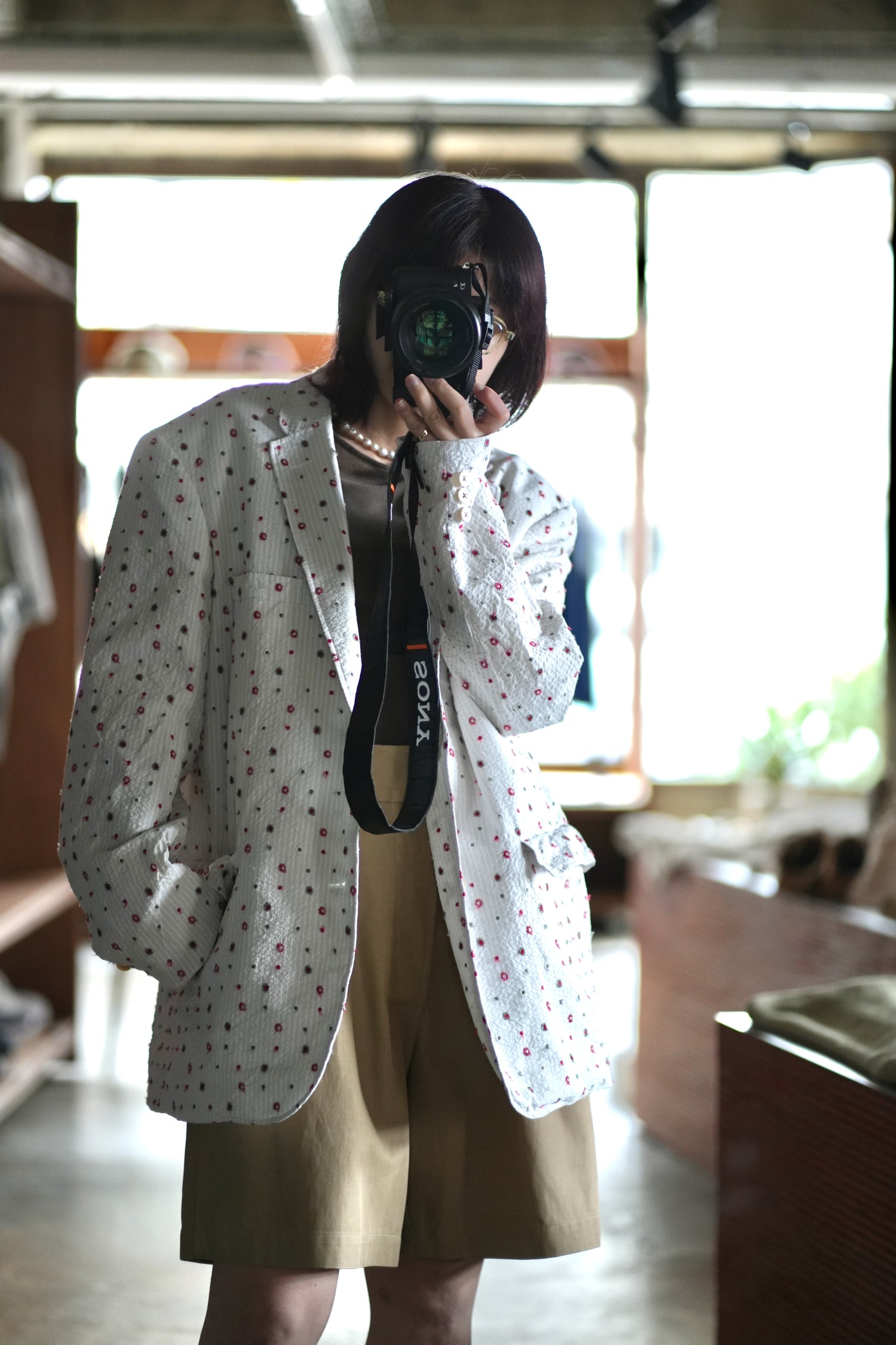 Seersucker Notched Lapel Single Jacket
