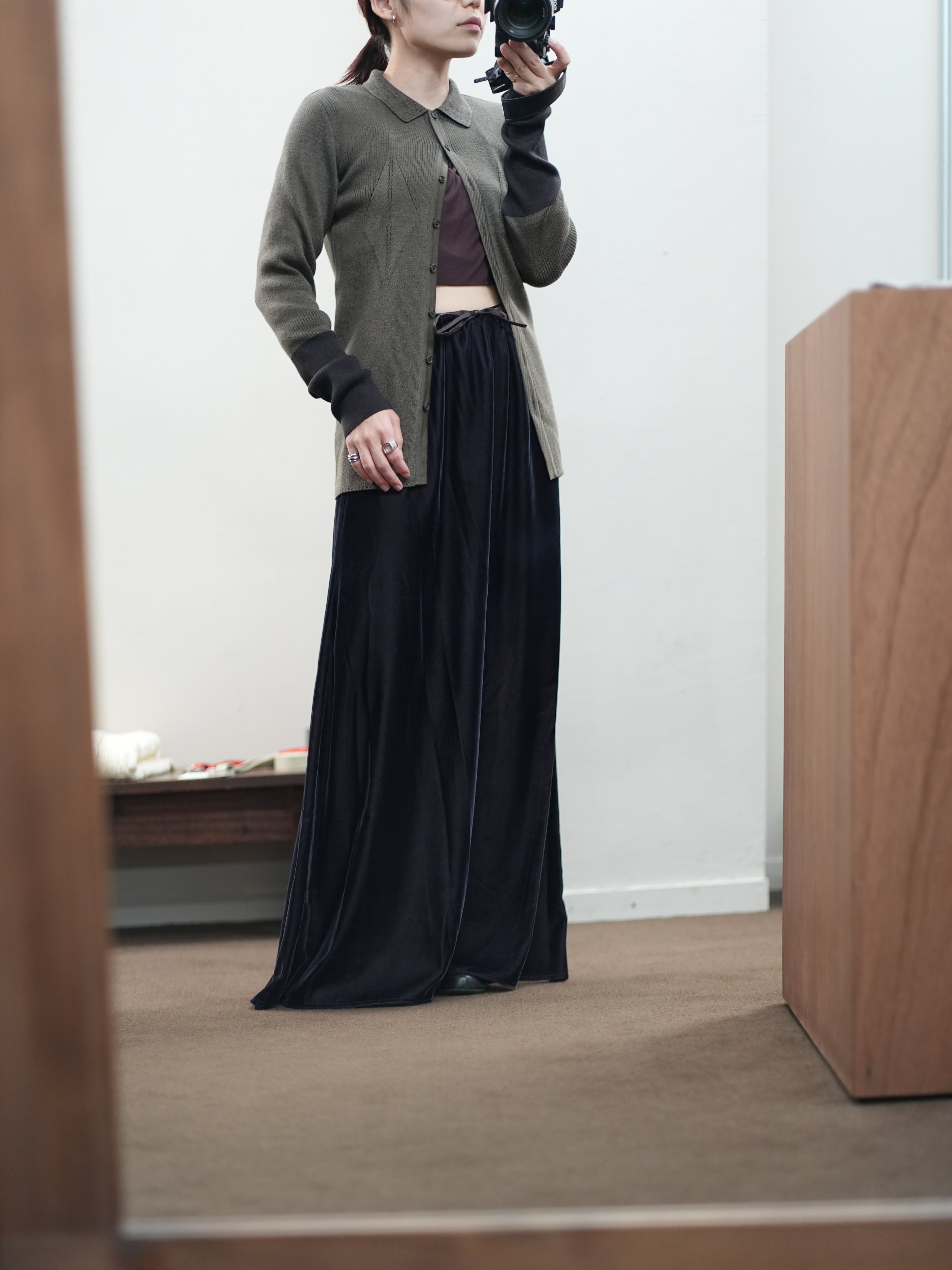 VELVET DRAWSTRING MAXI SKIRT