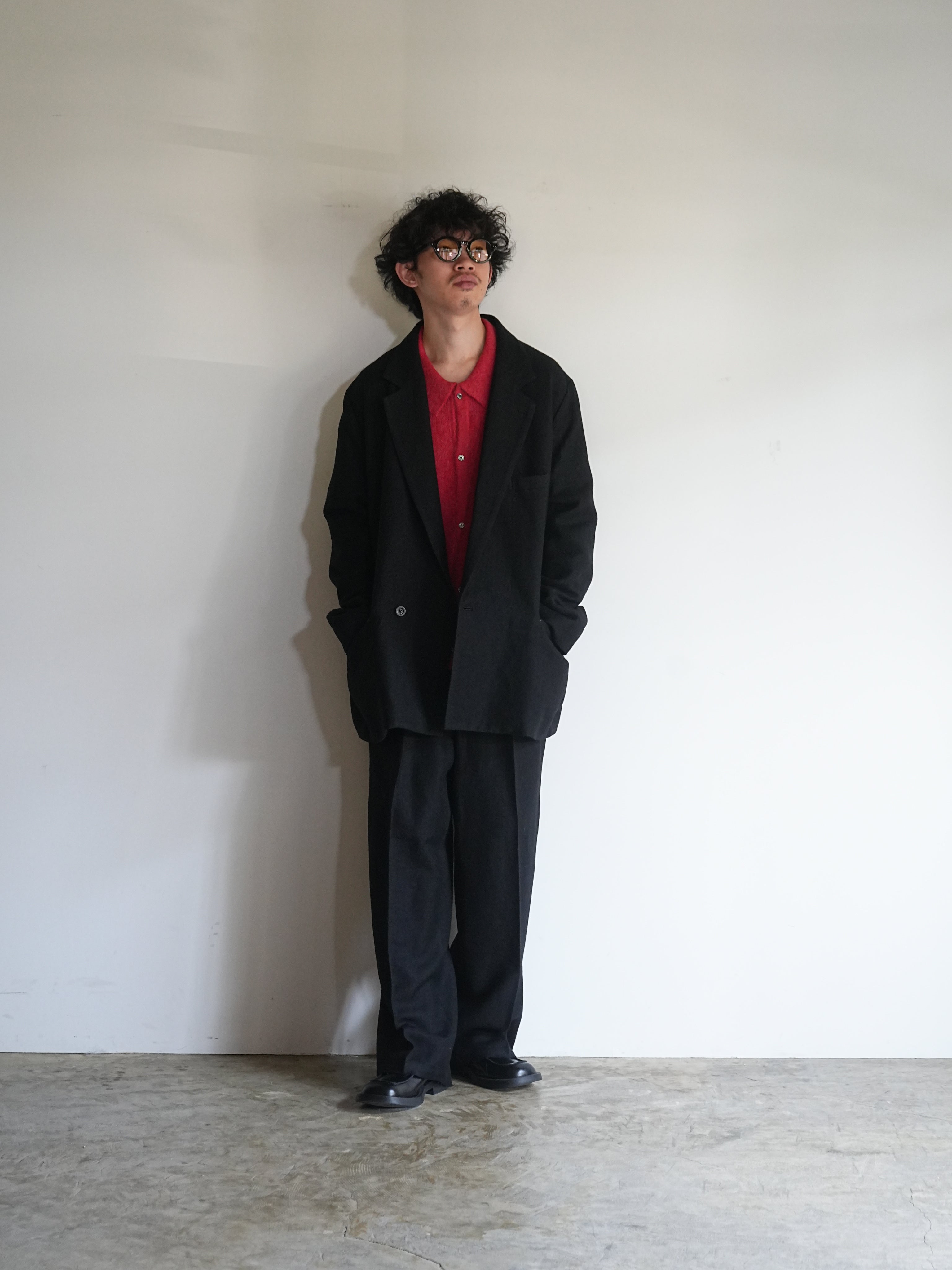 SHRINK WOOL WIDE SLACKS(BLACK)