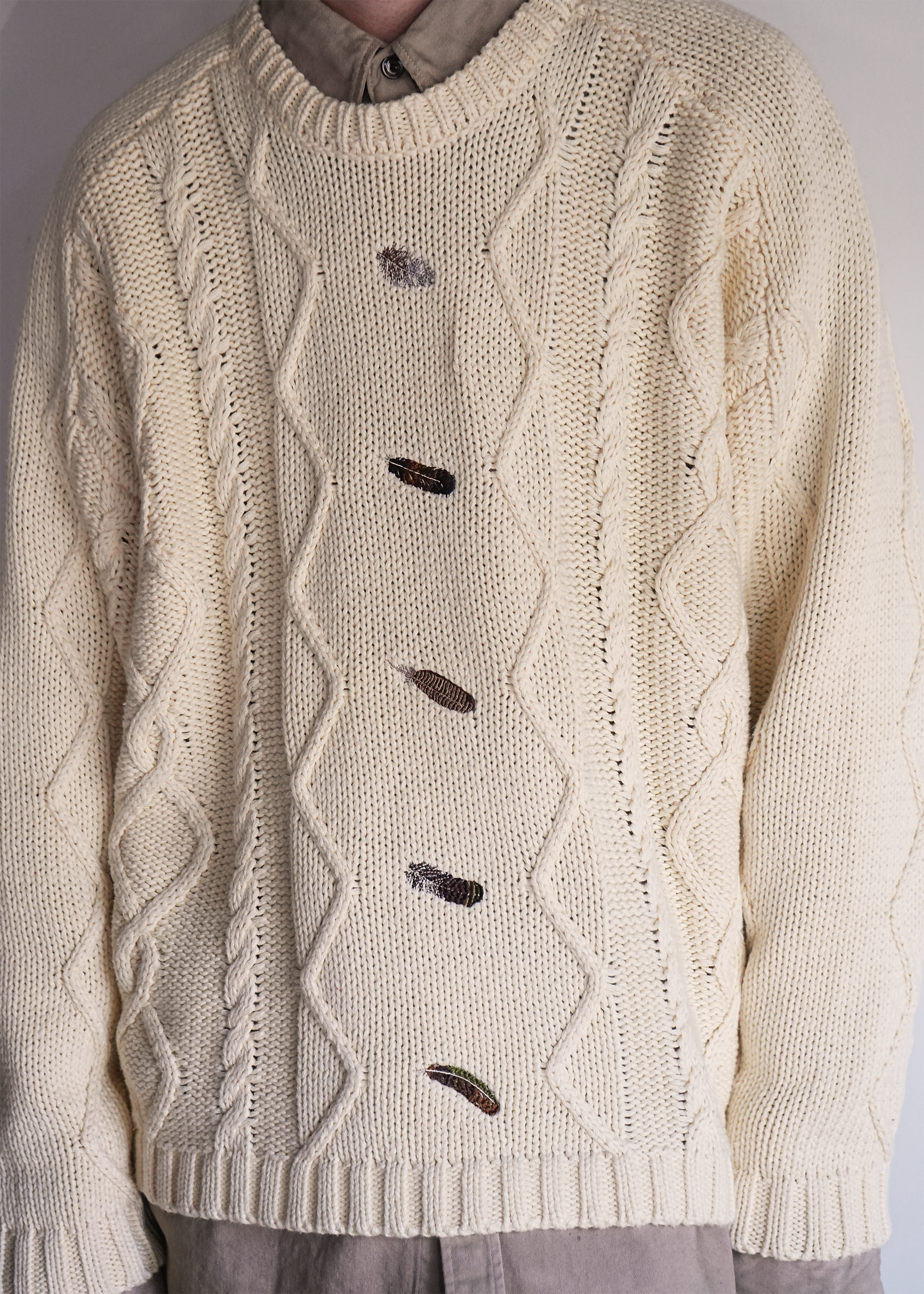 EMBROIDERY CABLE STITCH KNIT(OFF WHITE)