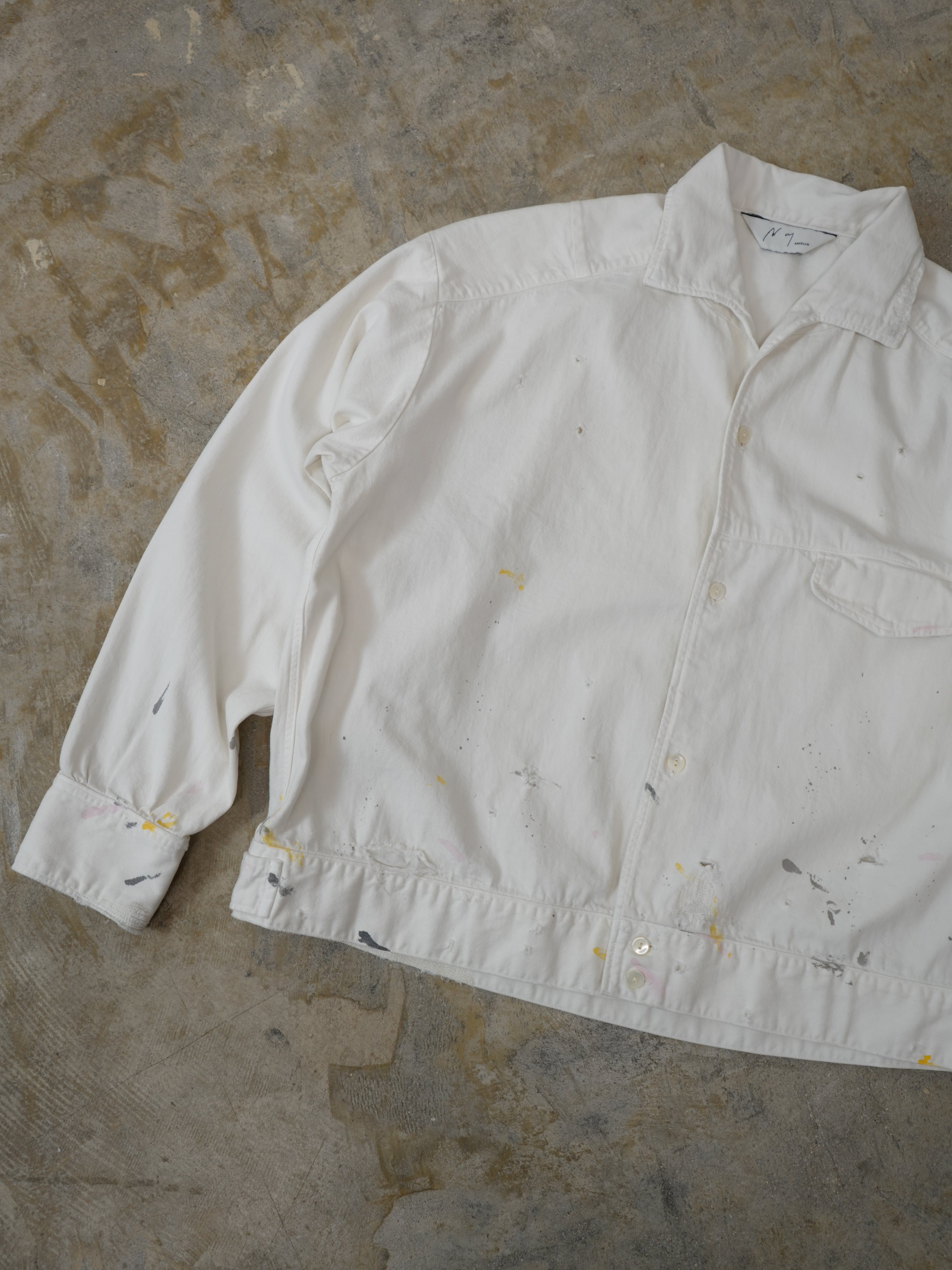 【ANCELLM/exclusive】PAINTED LIGHT OZ DENIM OPEN COLLAR SHIRT