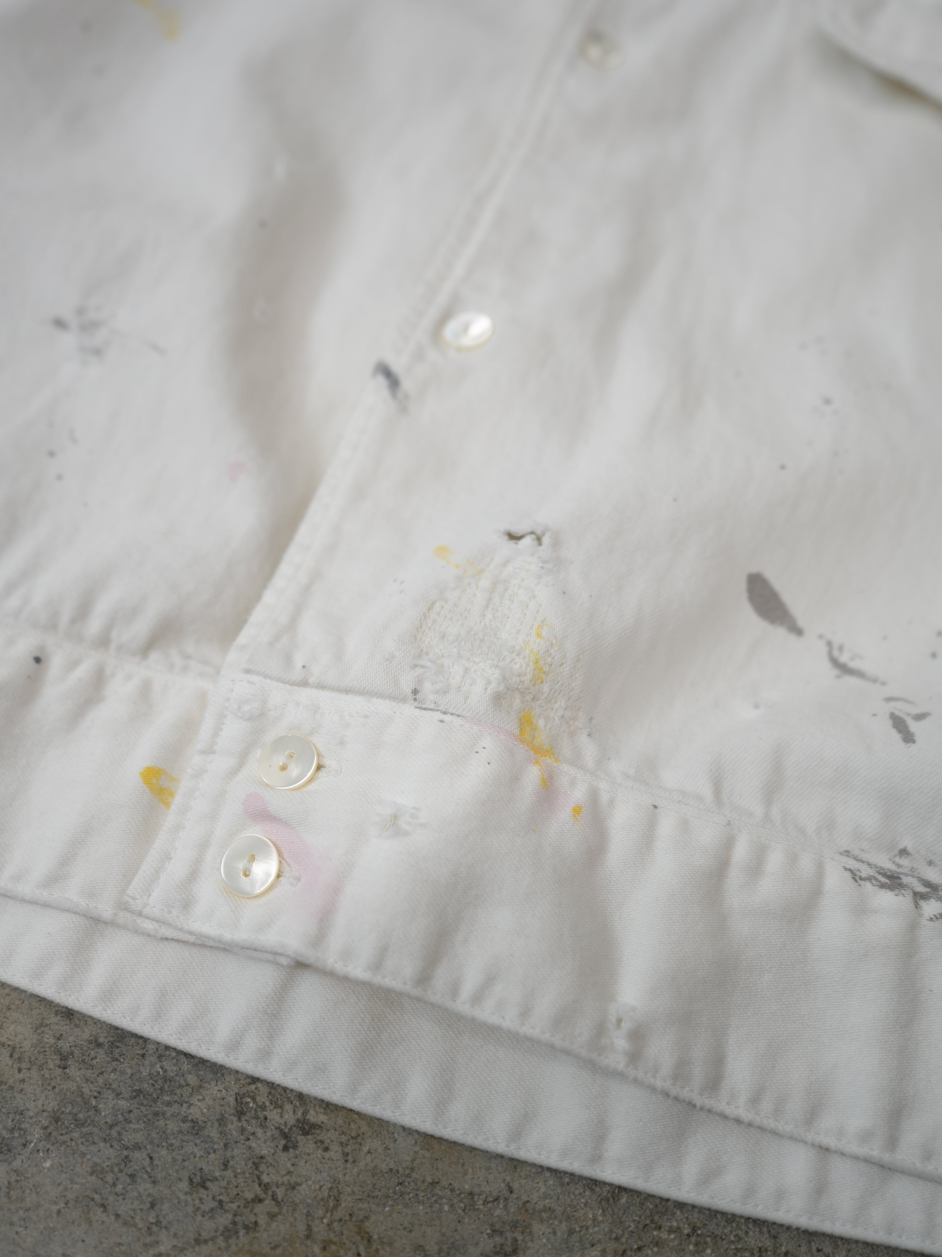 【ANCELLM/exclusive】PAINTED LIGHT OZ DENIM OPEN COLLAR SHIRT