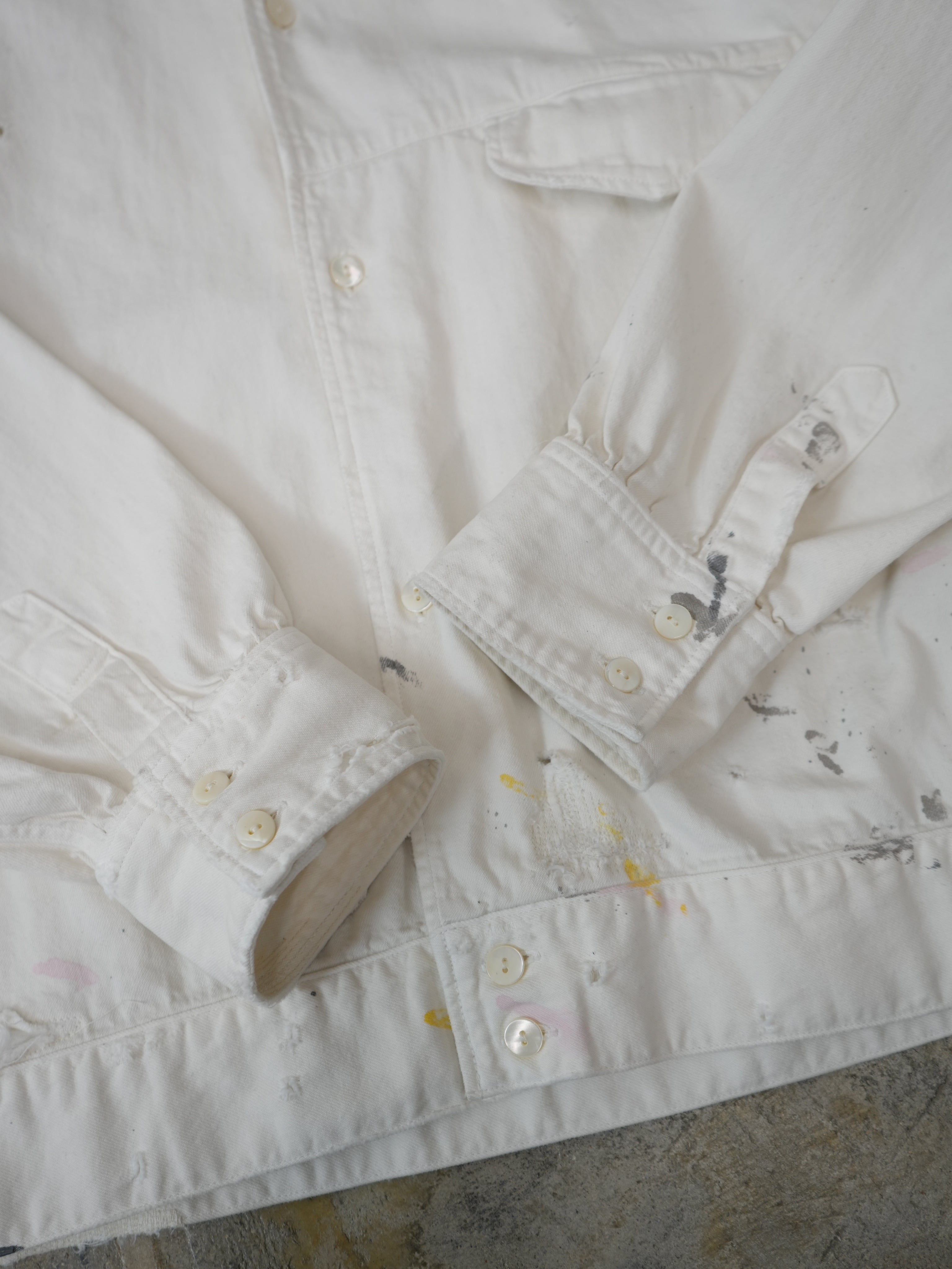 【ANCELLM/exclusive】PAINTED LIGHT OZ DENIM OPEN COLLAR SHIRT