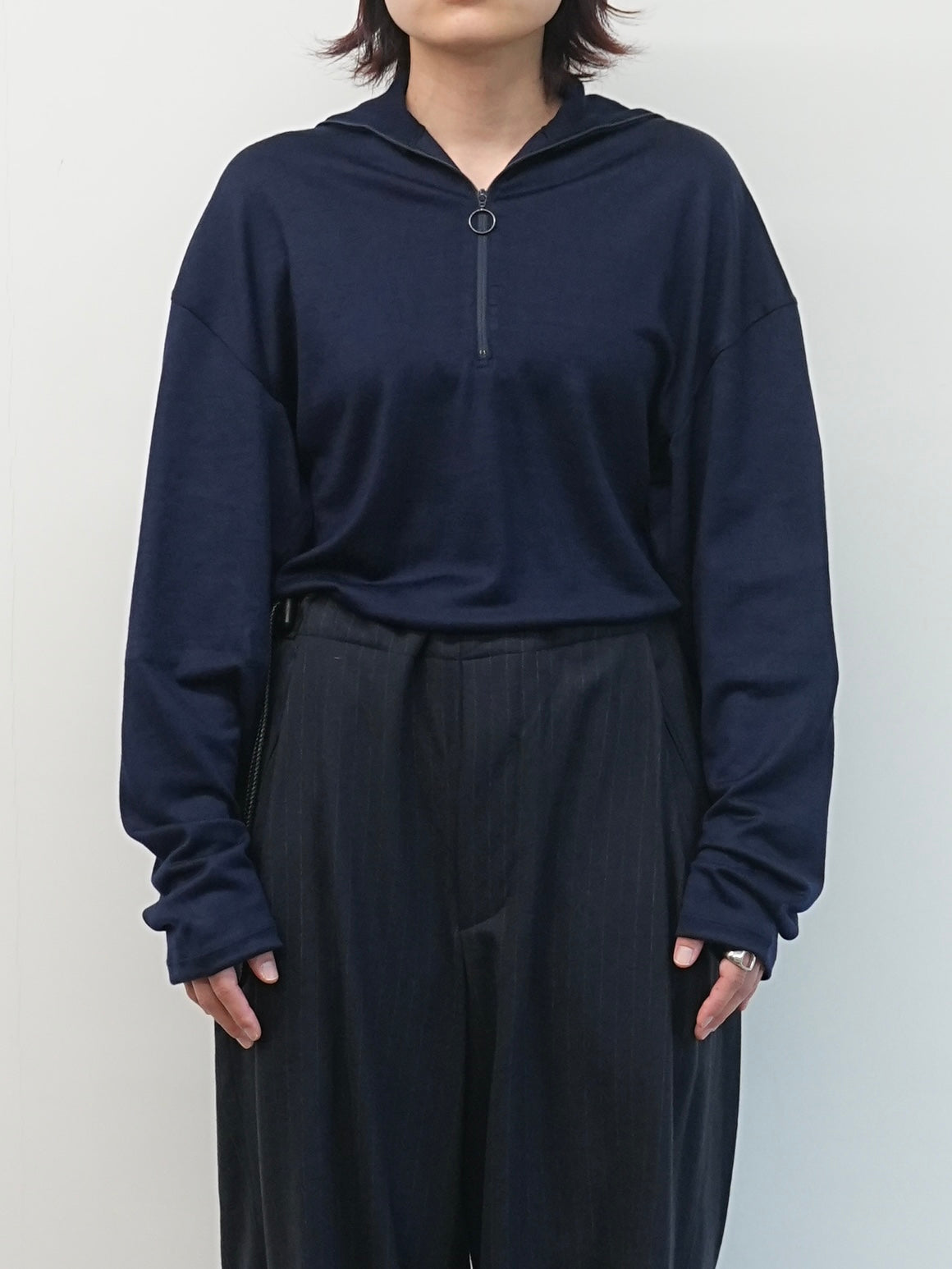 WASHABLE WOOL VOLUME SLEEVE JERSEY(NAVY)