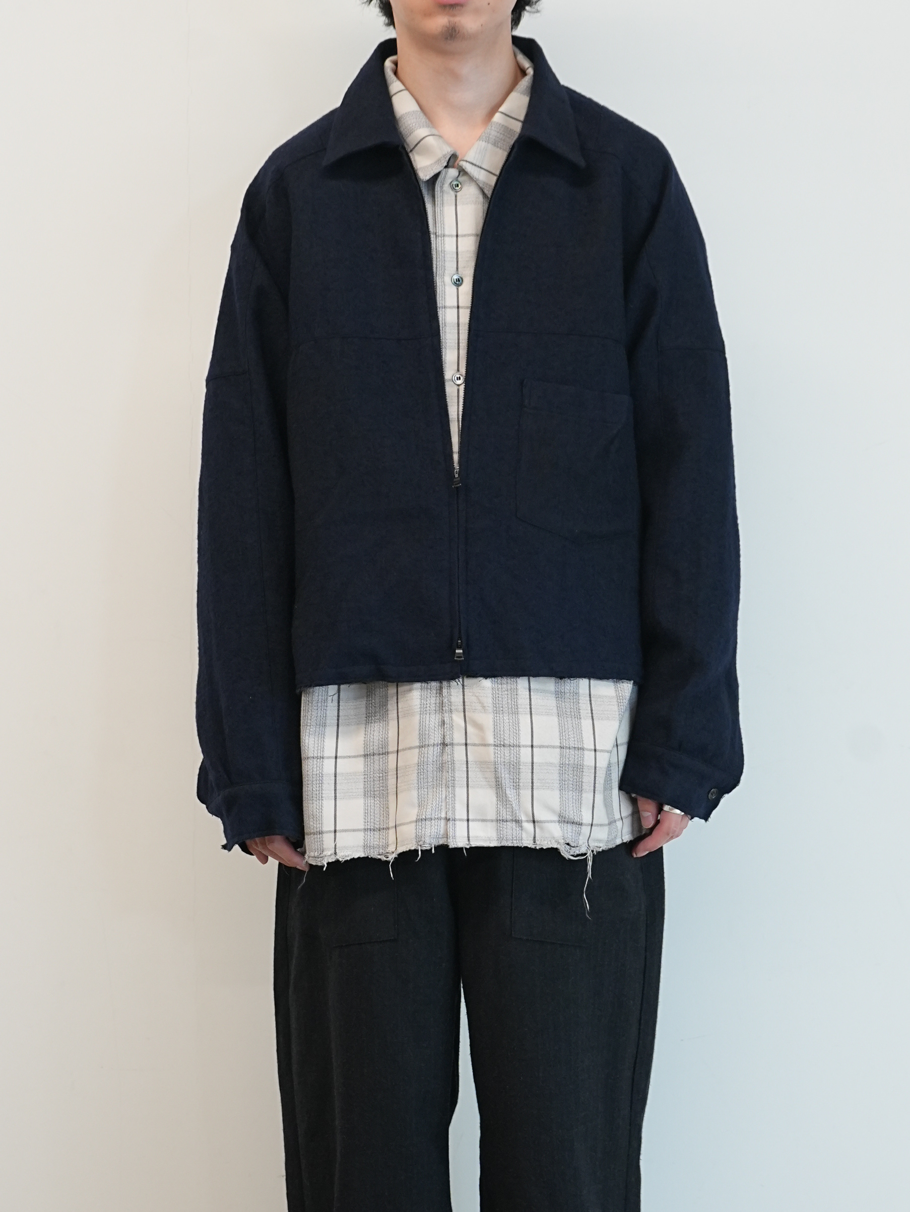 SHRINK WOOL SHORT ZIPUP SHIRT JACKET(NAVY)