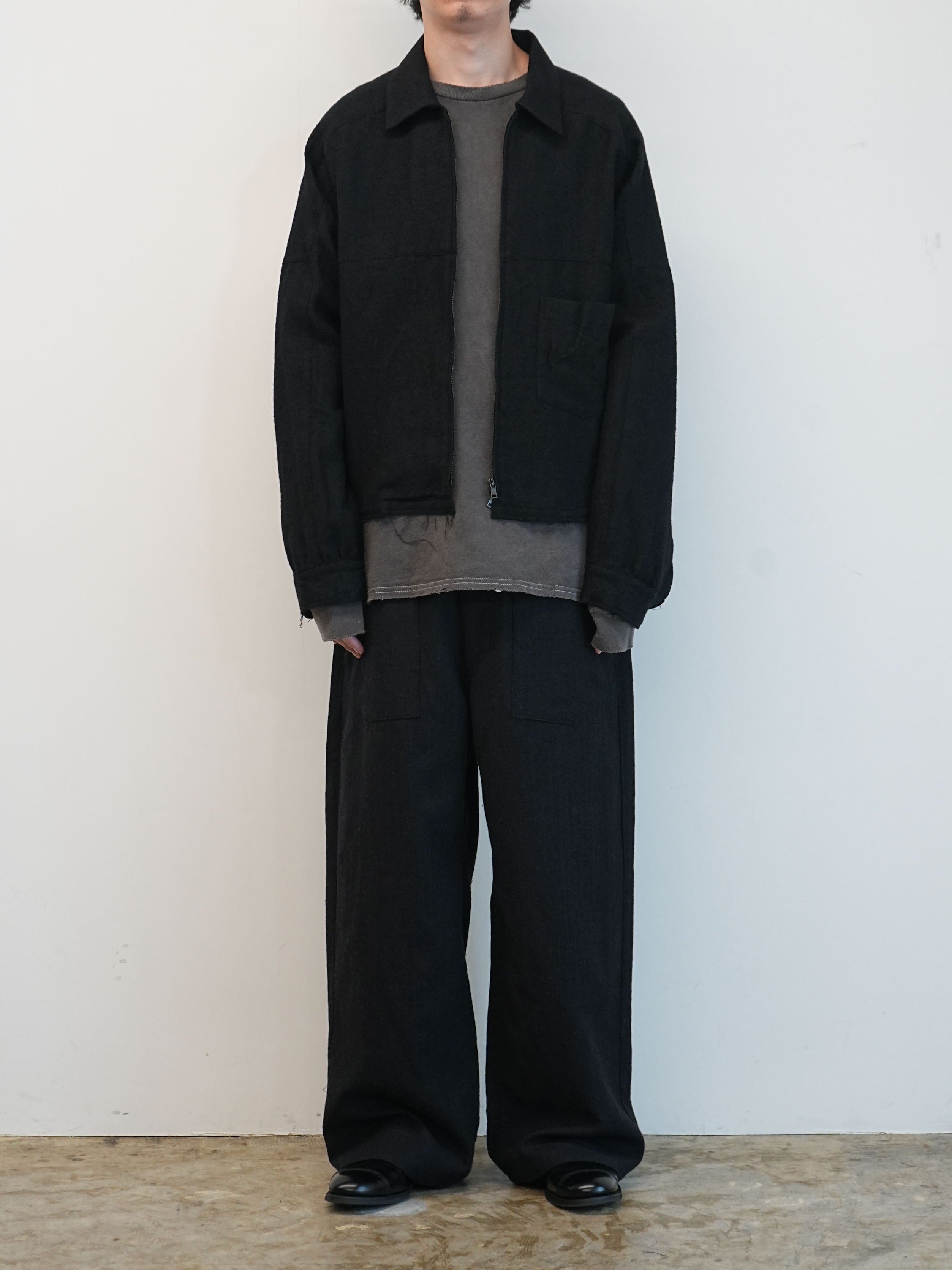SHRINK WOOL SHORT ZIPUP SHIRT JACKET(BLACK)