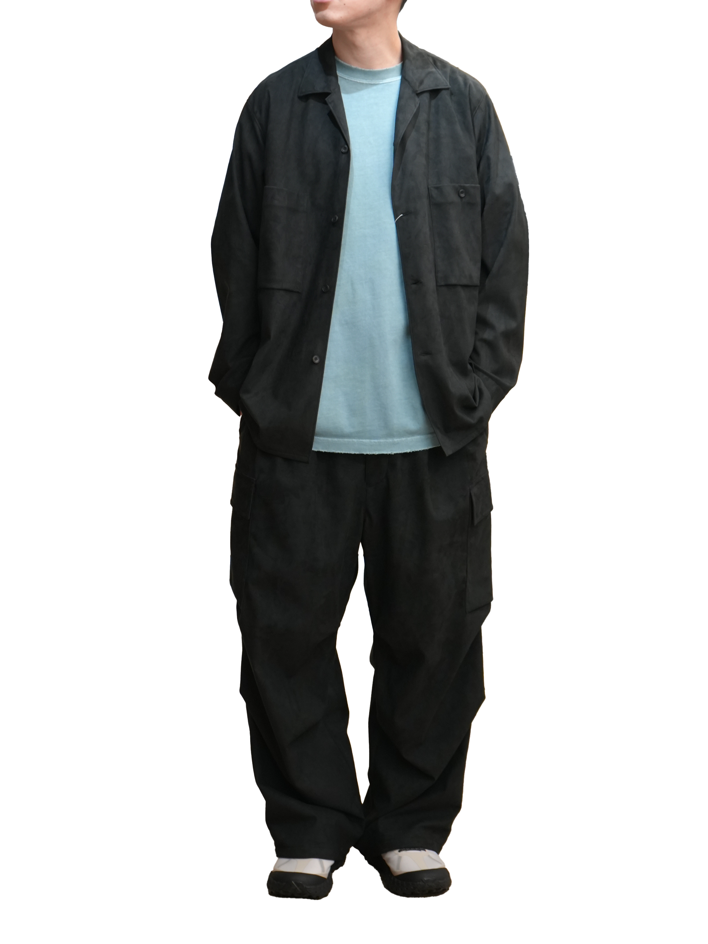 SYNTHETIC SUEDE WIDE MILITARY TROUSERS