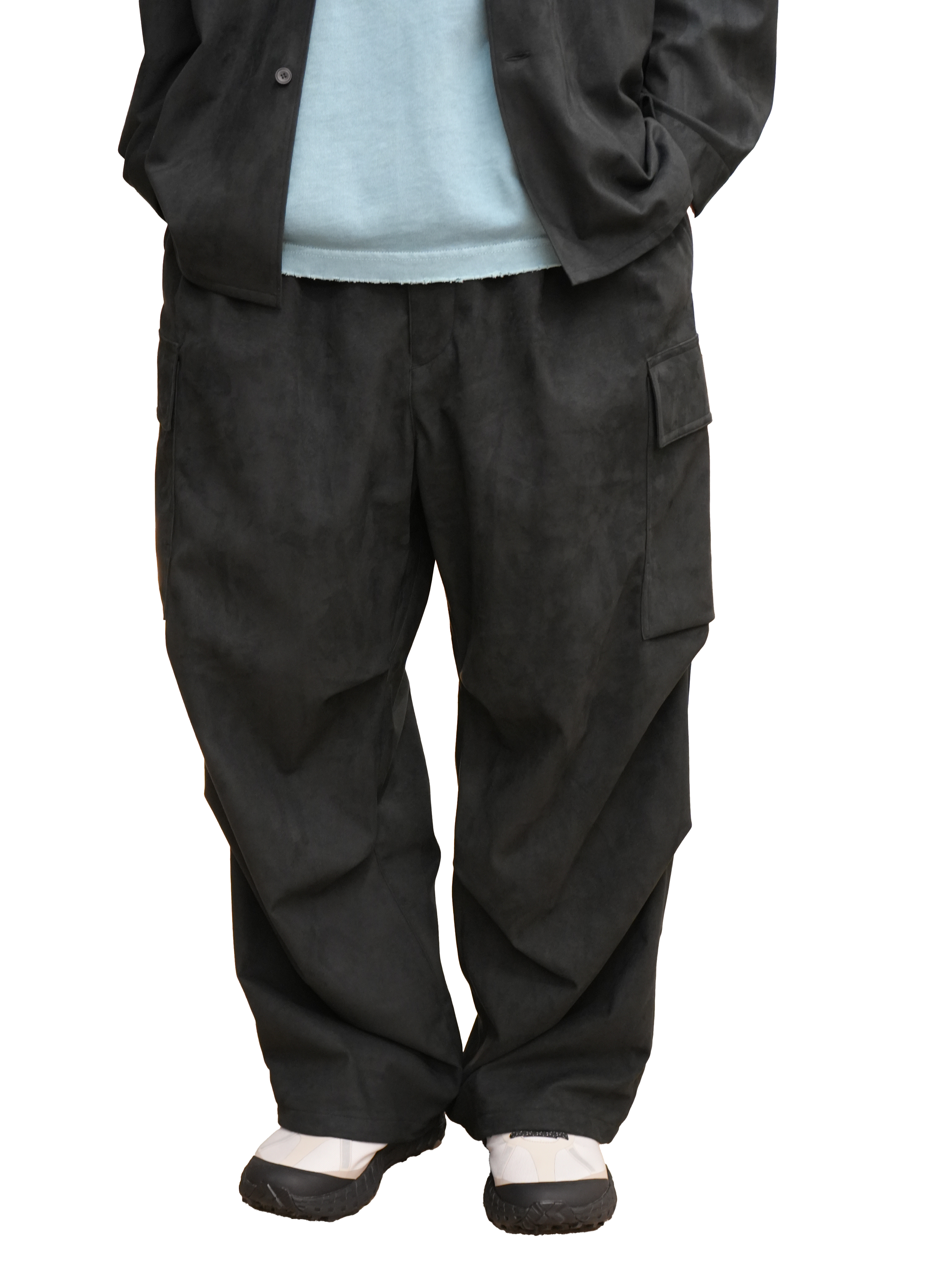 SYNTHETIC SUEDE WIDE MILITARY TROUSERS