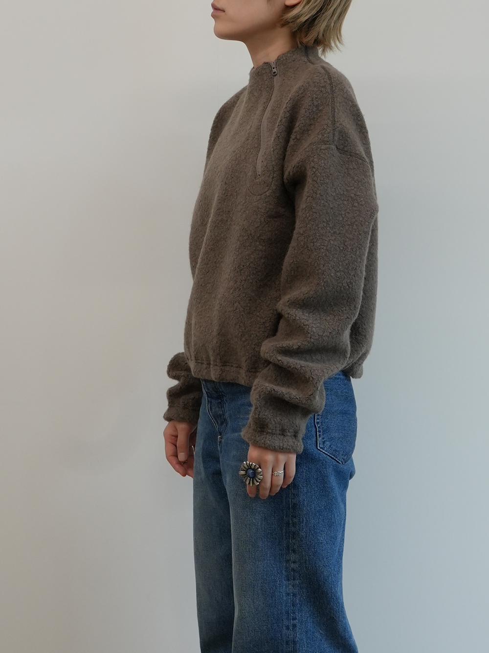 Wool Angola Pile Harf Zip Over PO