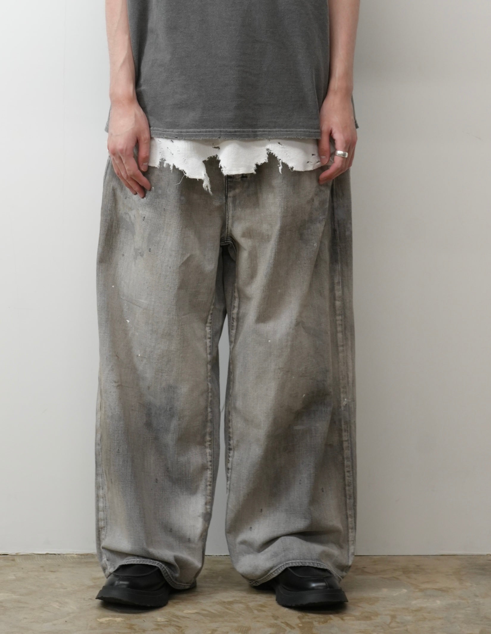 LIGHT OZ WIDE STRAIGHT DENIM PANTS(BLACK)