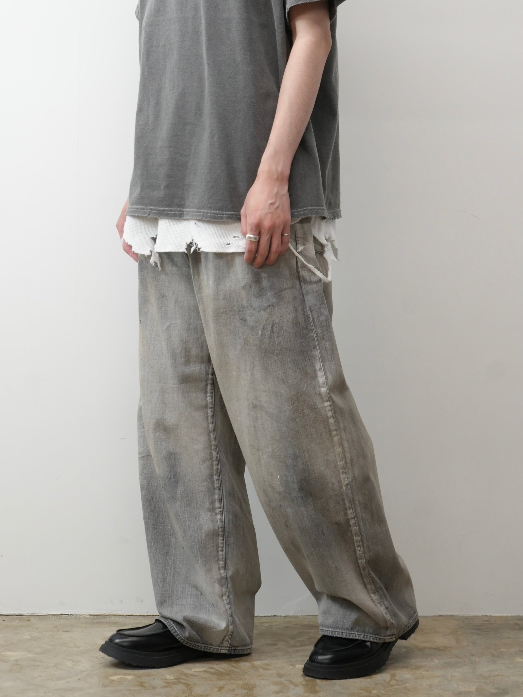 LIGHT OZ WIDE STRAIGHT DENIM PANTS(BLACK)