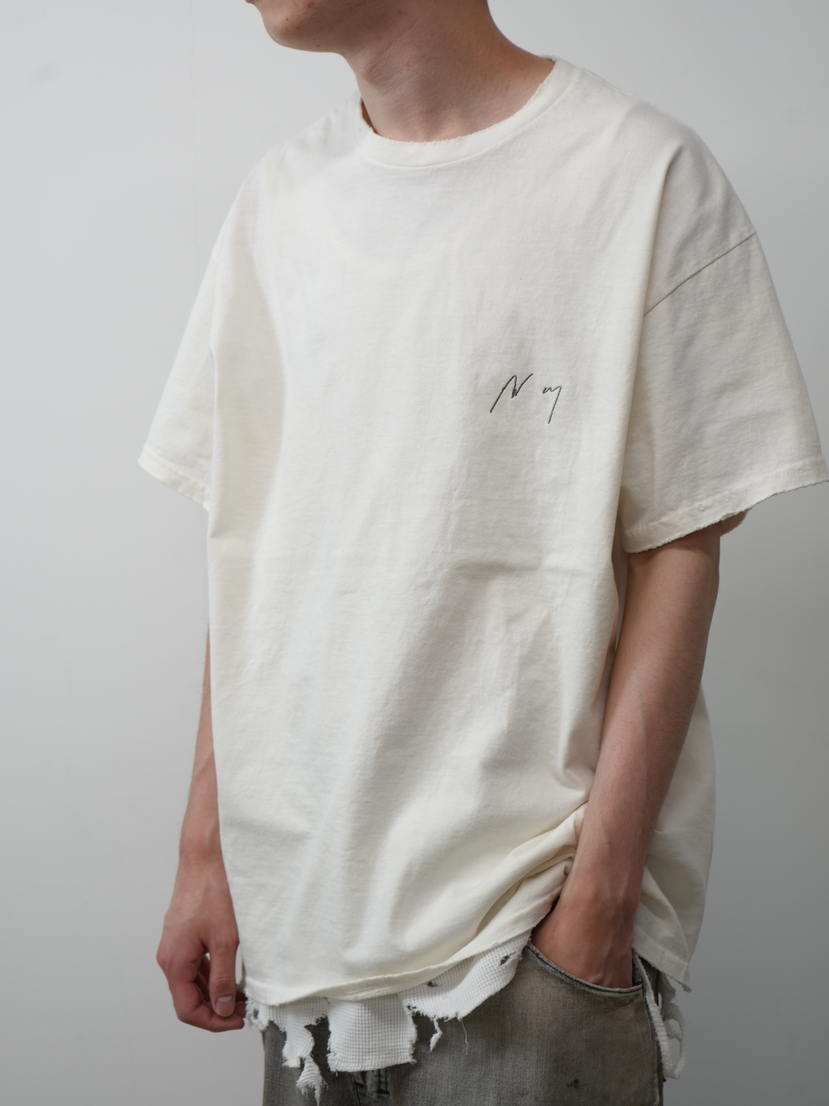 EMBROIDERY DYED T-SHIRT(WHITE)