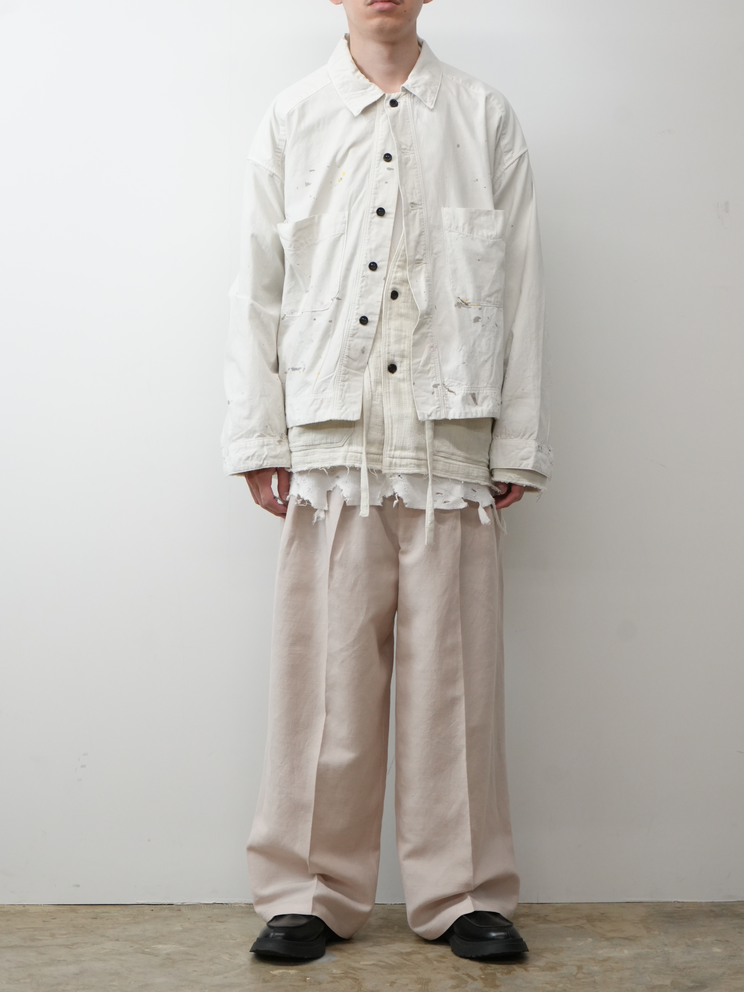 PANAMA COLLAR LESS SHIRT JACKET(OFF WHITE)