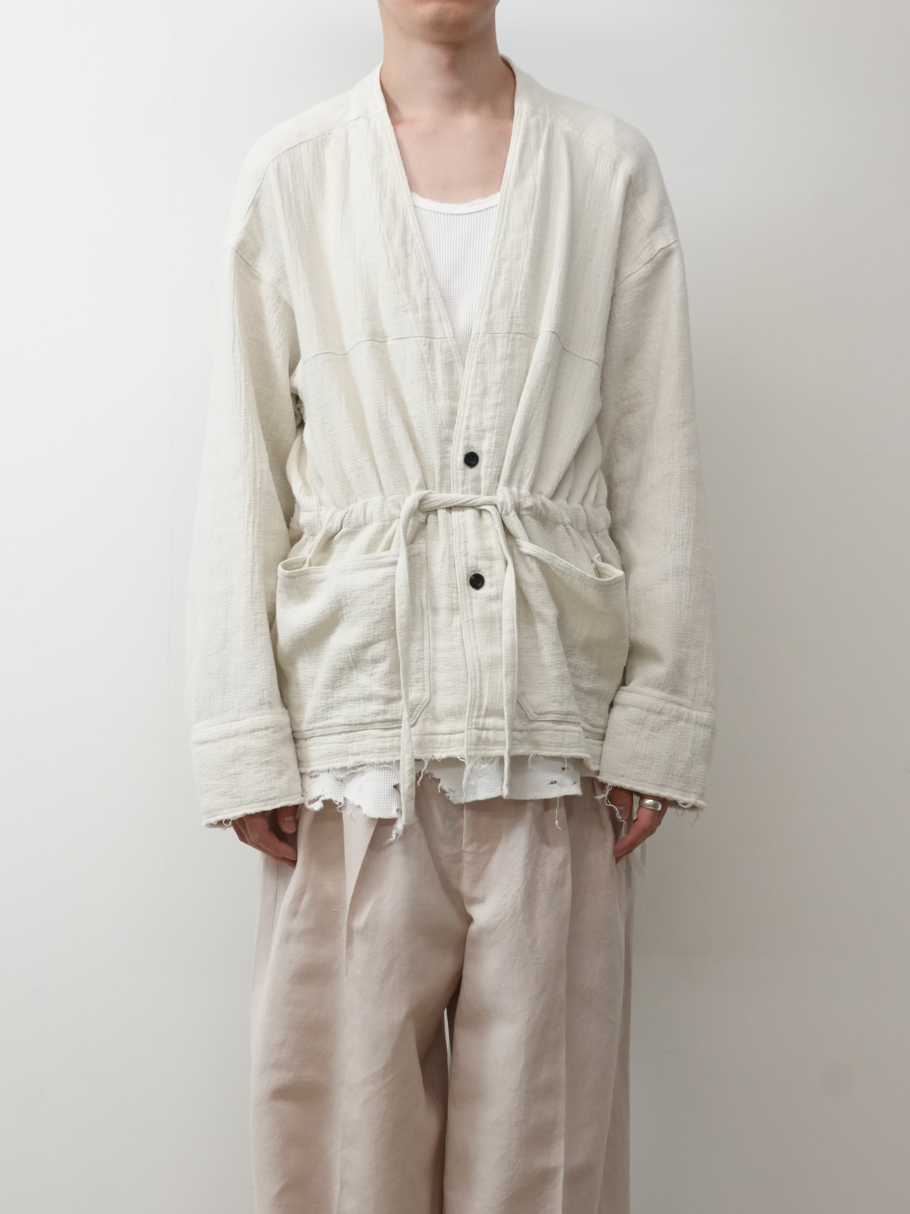 PANAMA COLLAR LESS SHIRT JACKET(OFF WHITE)
