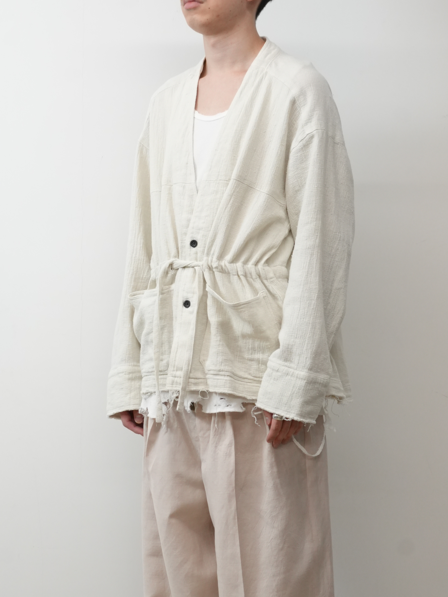 PANAMA COLLAR LESS SHIRT JACKET(OFF WHITE)