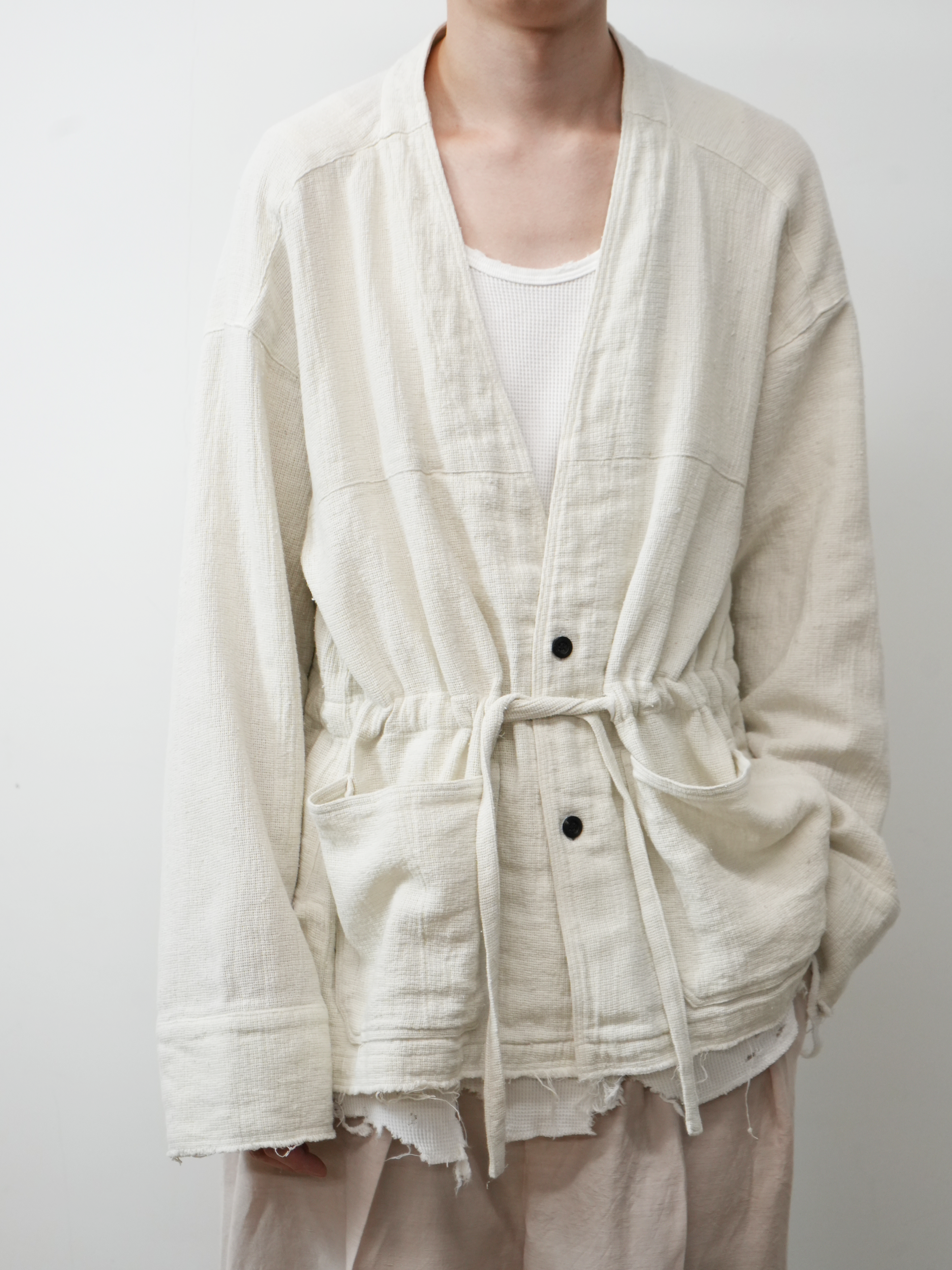 PANAMA COLLAR LESS SHIRT JACKET(OFF WHITE)