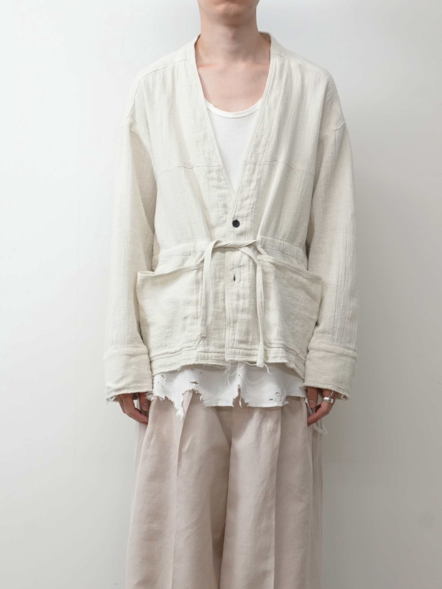 PANAMA COLLAR LESS SHIRT JACKET(OFF WHITE)