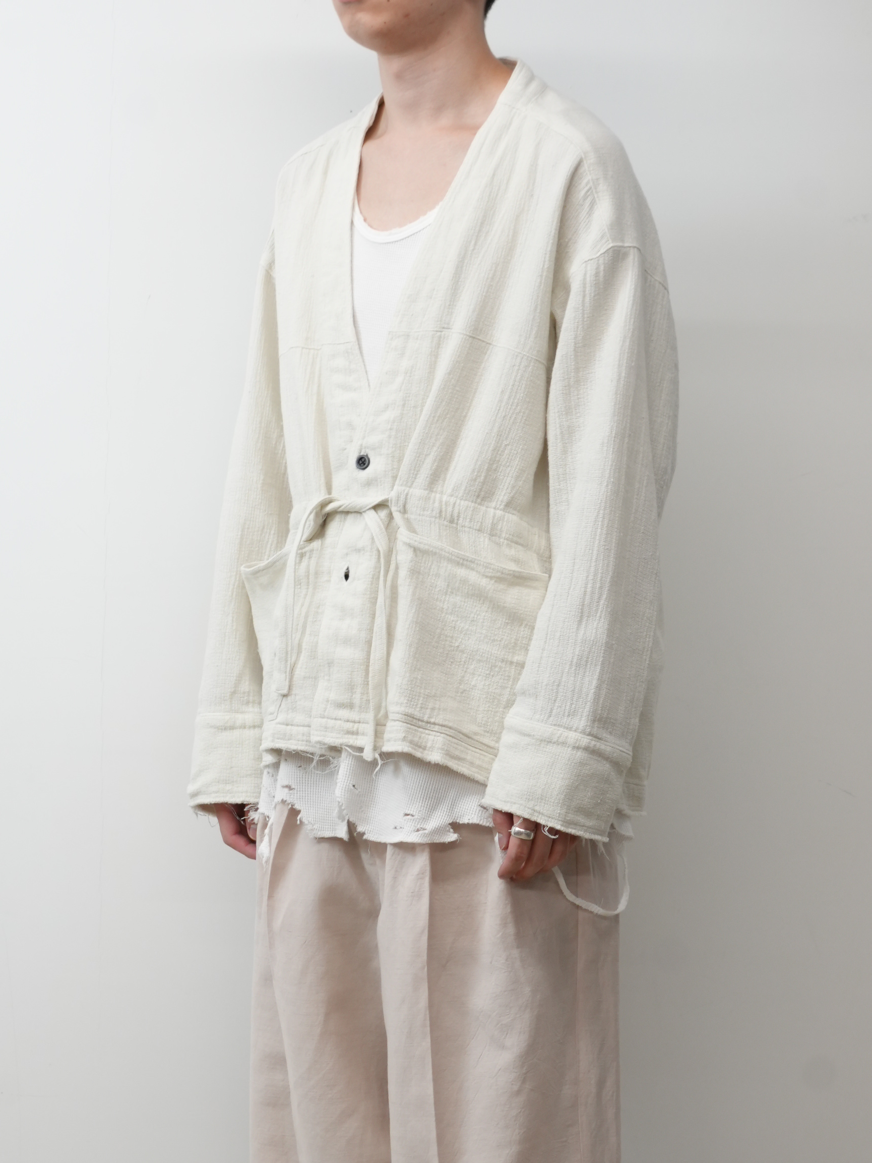 PANAMA COLLAR LESS SHIRT JACKET(OFF WHITE)