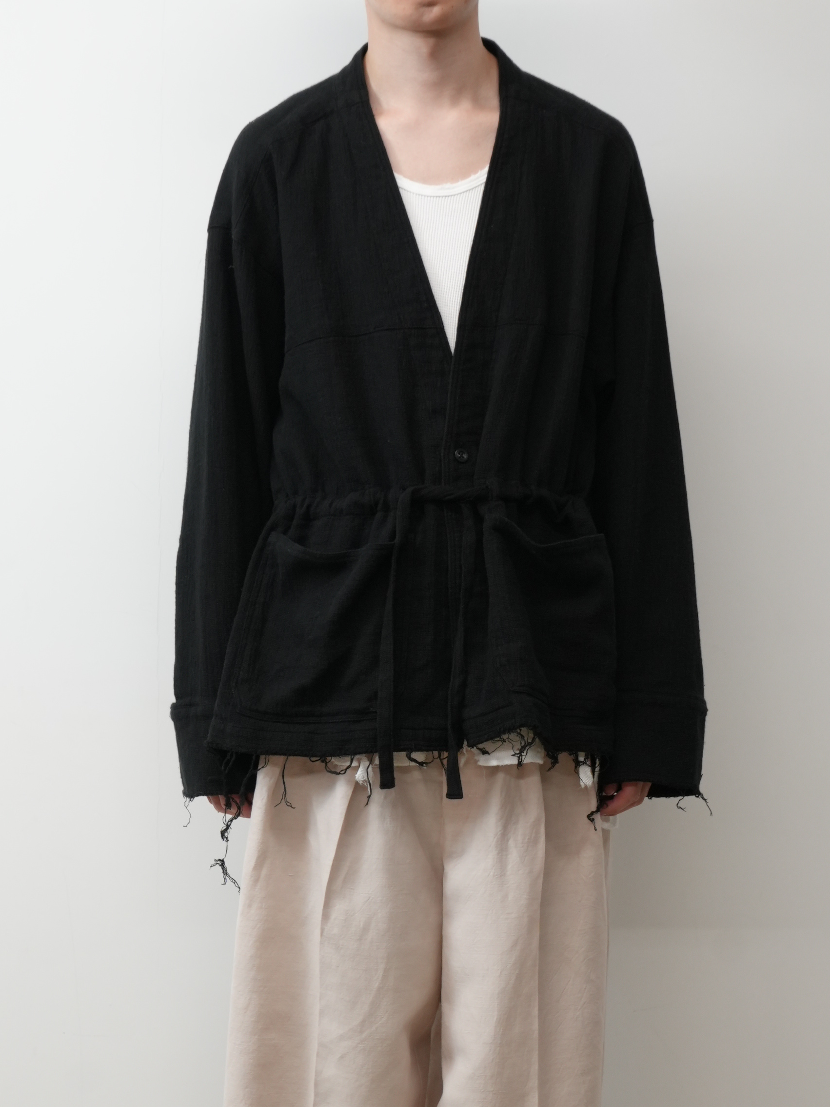 PANAMA COLLAR LESS SHIRT JACKET(BLACK)