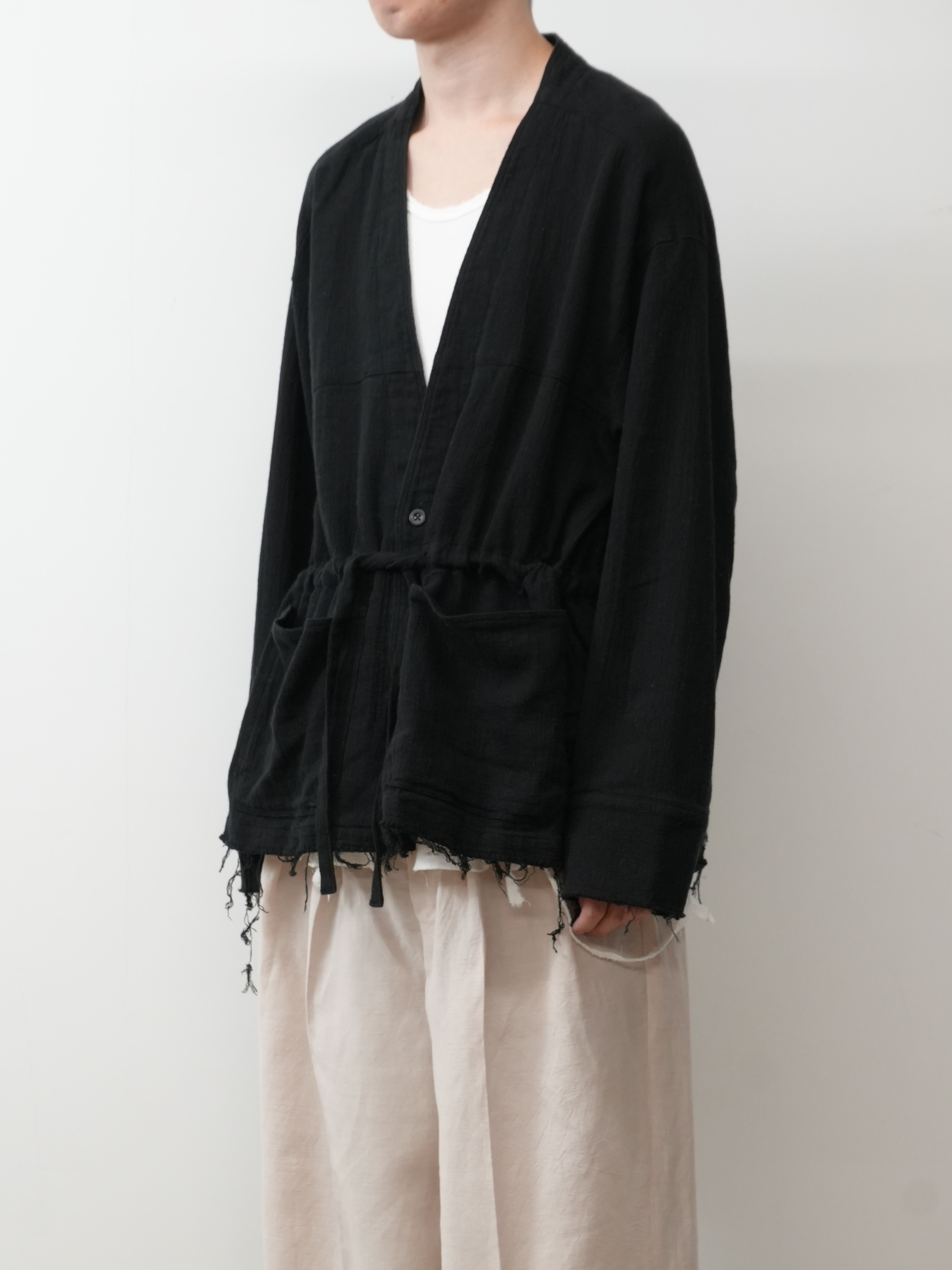 PANAMA COLLAR LESS SHIRT JACKET(BLACK)