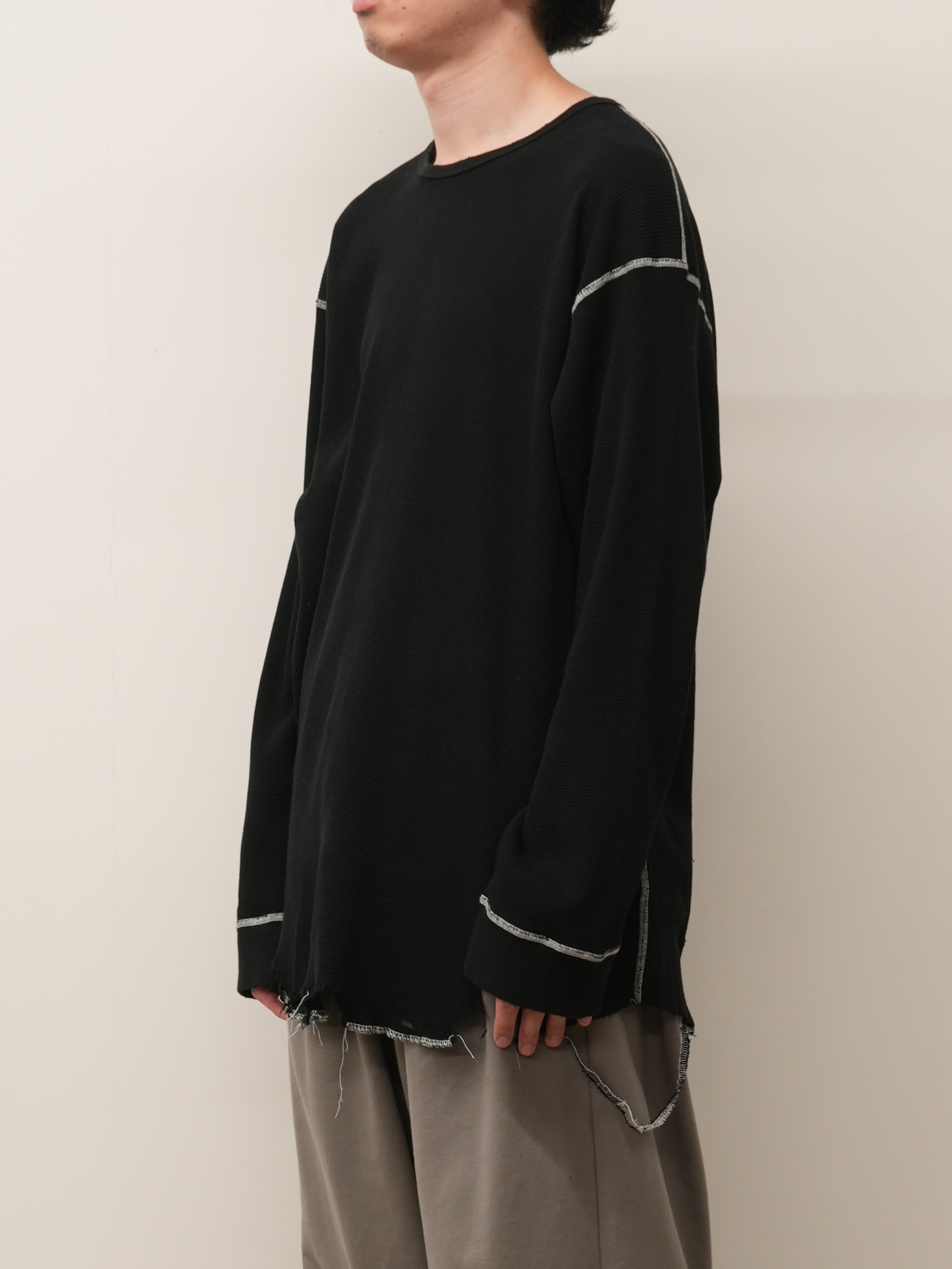 DAMAGE WAFFLE CREW LS T-SHIRT(BLACK)