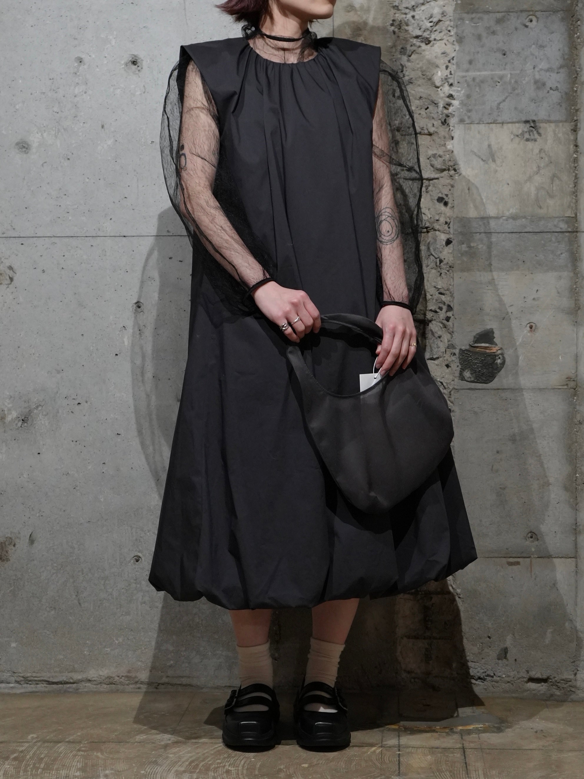 COTTON VOLUME SHIRRING DRESS