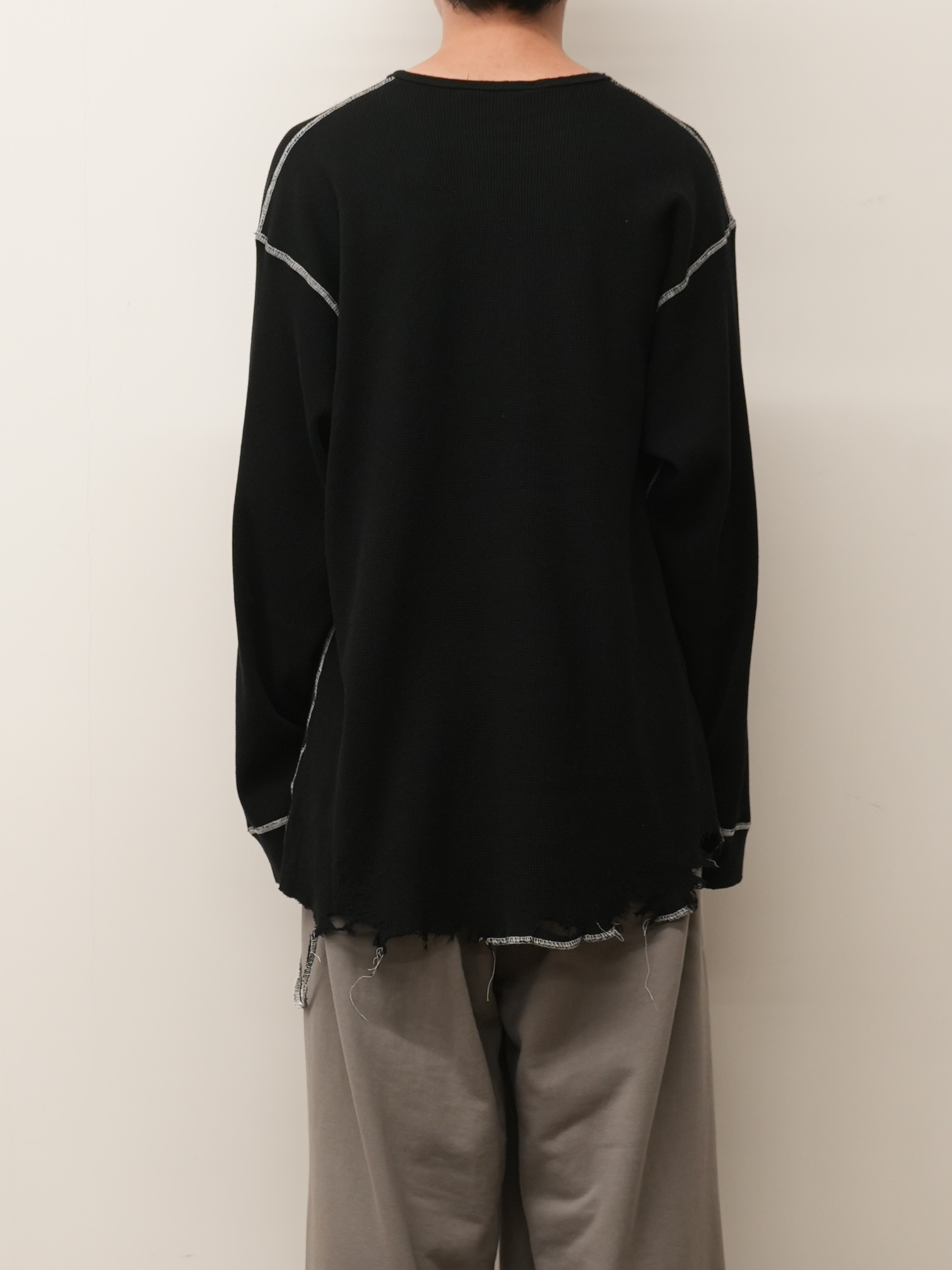 DAMAGE WAFFLE CREW LS T-SHIRT(BLACK)