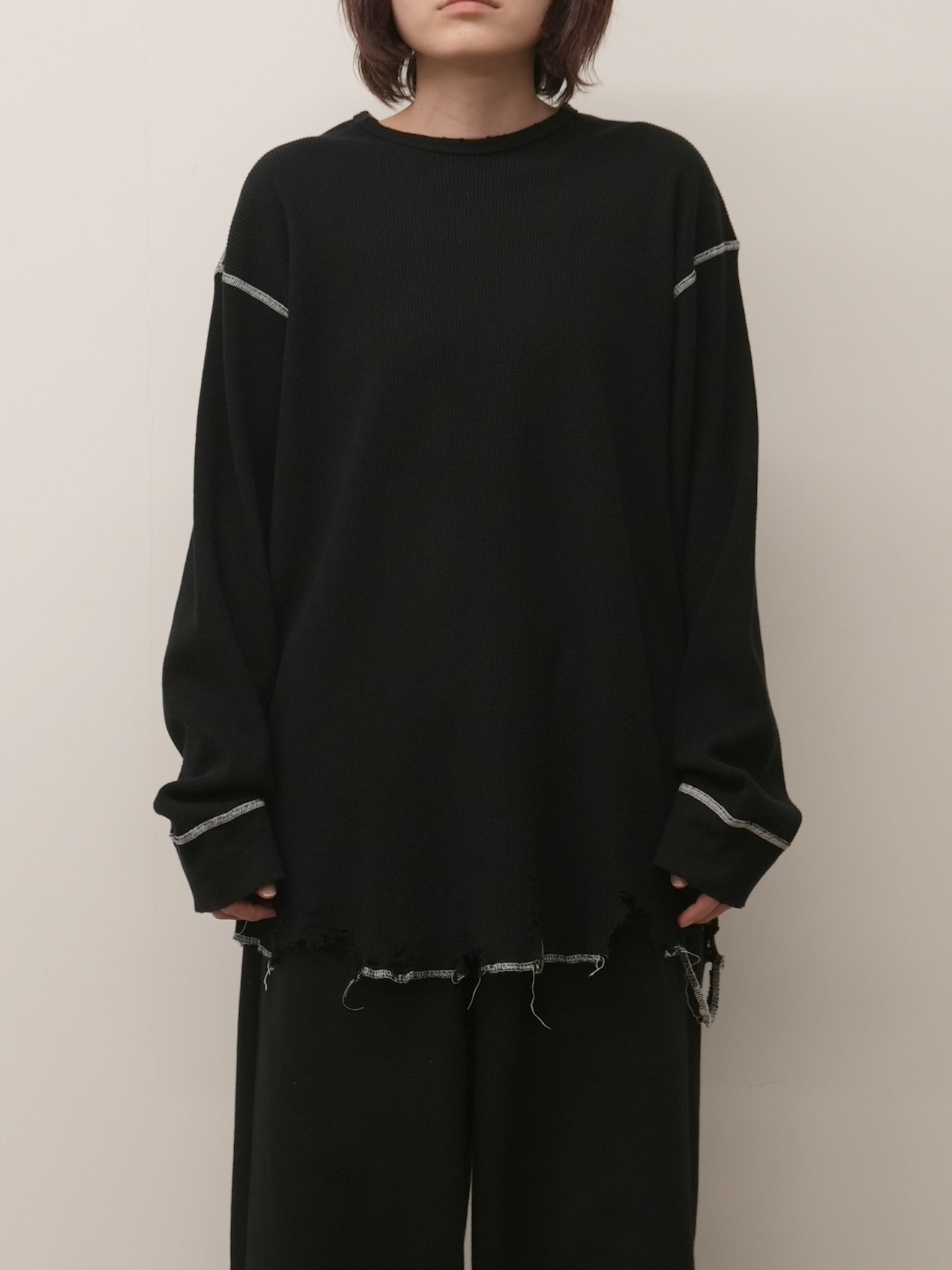 DAMAGE WAFFLE CREW LS T-SHIRT(BLACK)
