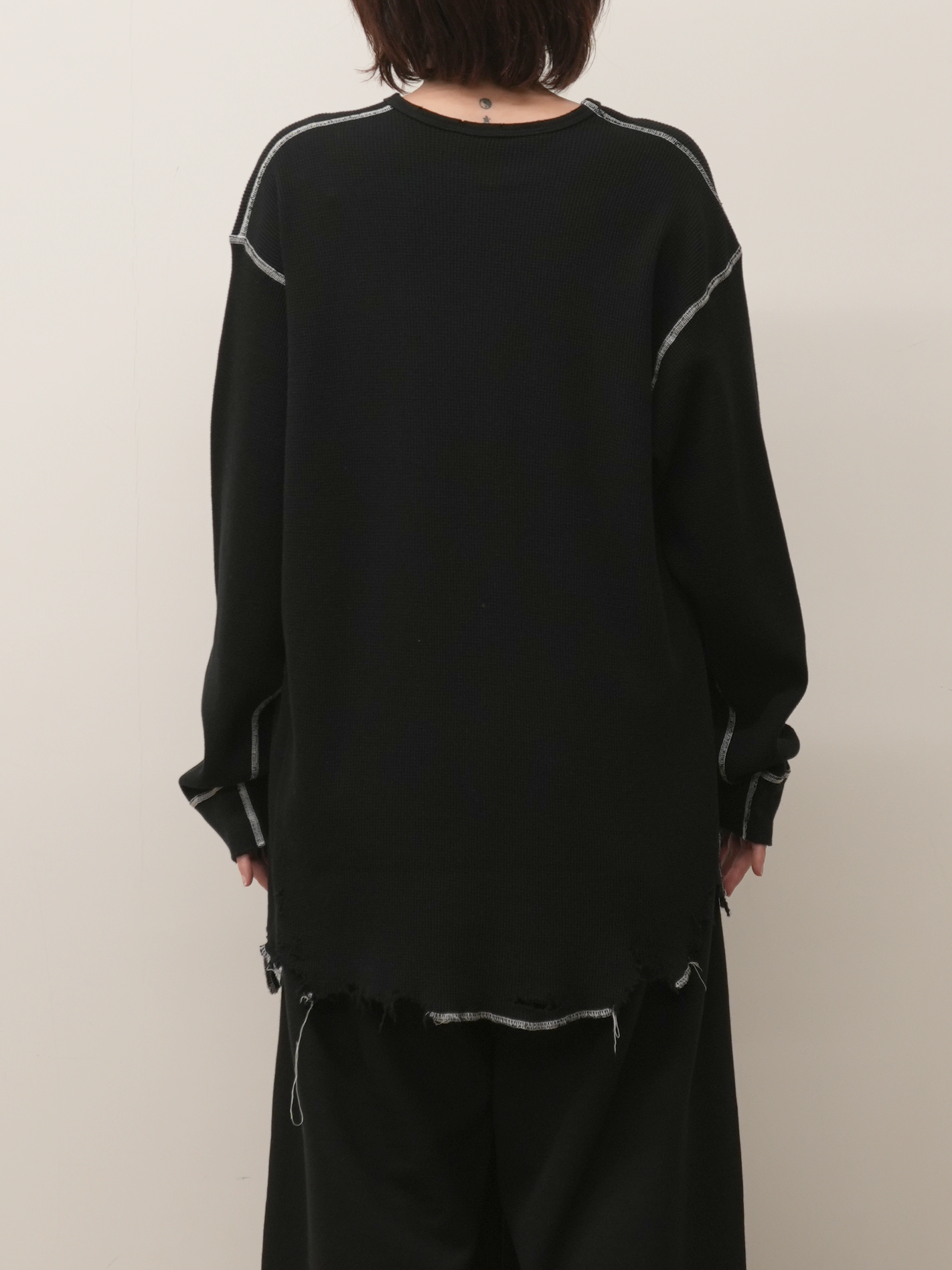 DAMAGE WAFFLE CREW LS T-SHIRT(BLACK)