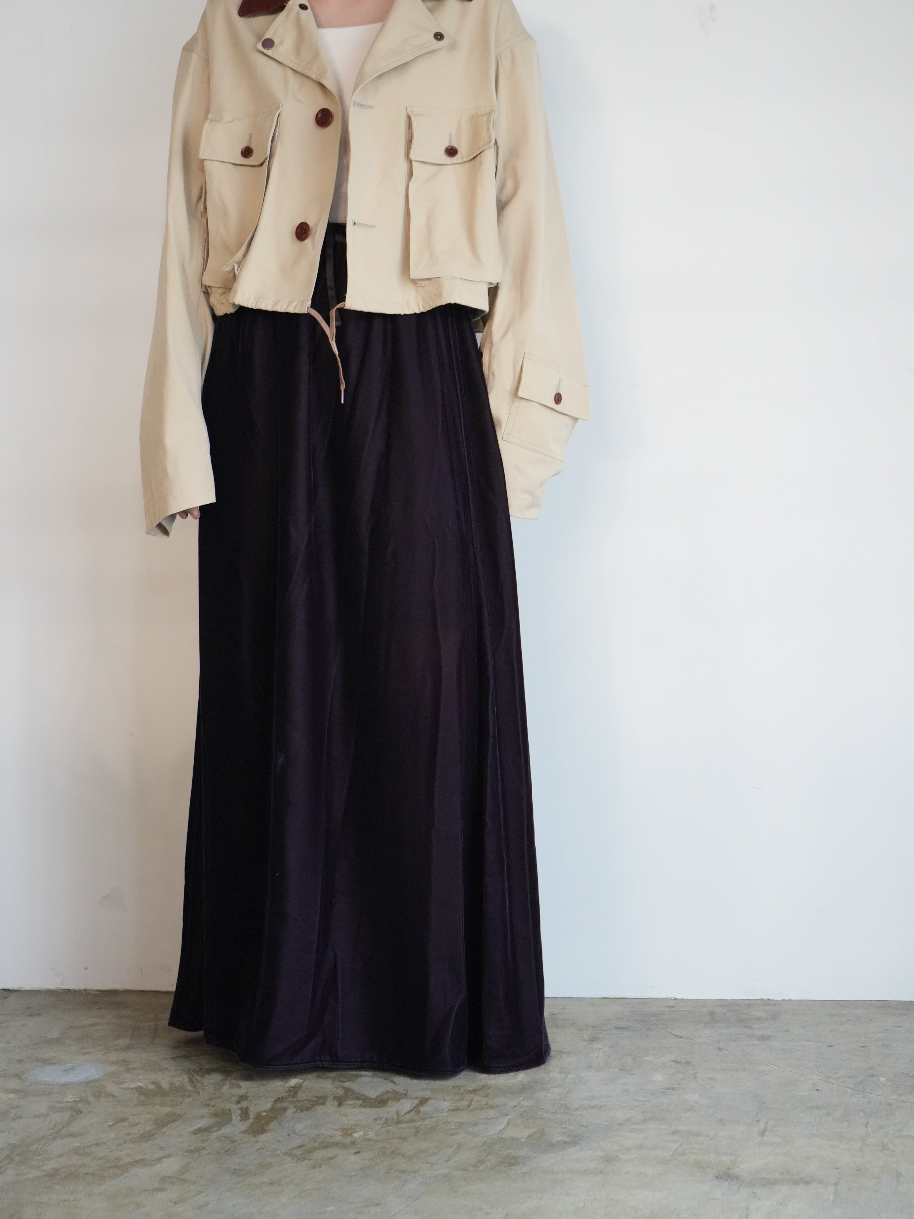 VELVET DRAWSTRING MAXI SKIRT