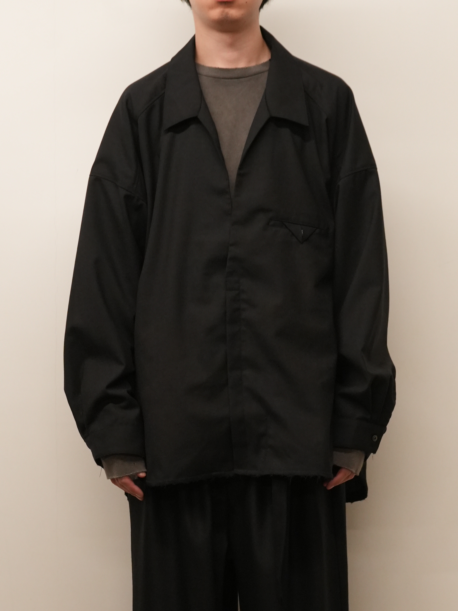 WASH WOOL LONG SHIRT(BLACK)