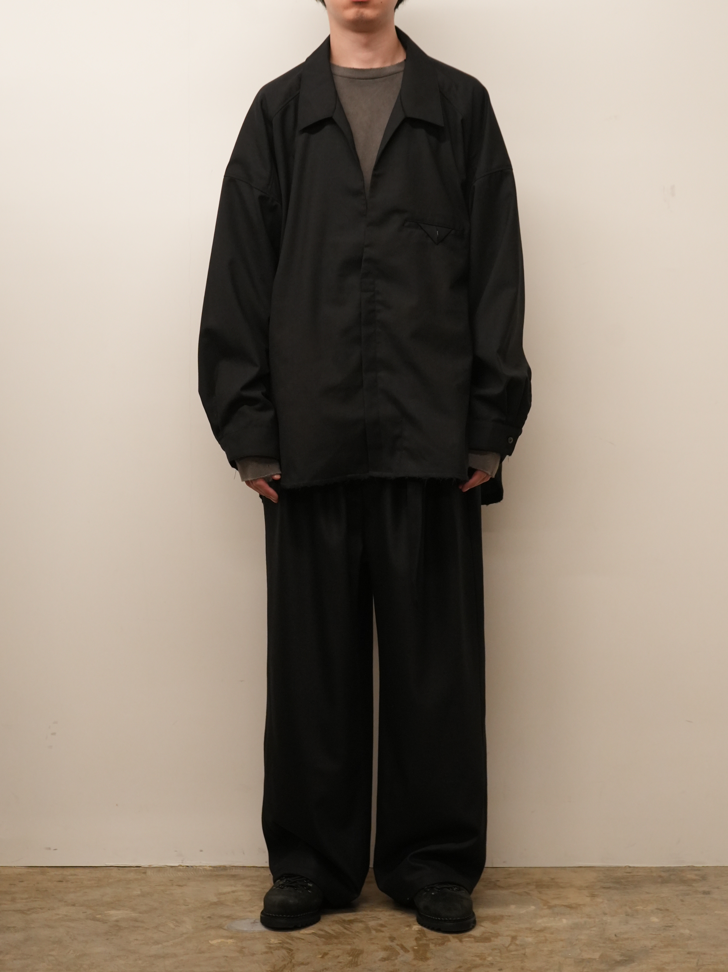 WASH WOOL LONG SHIRT(BLACK)