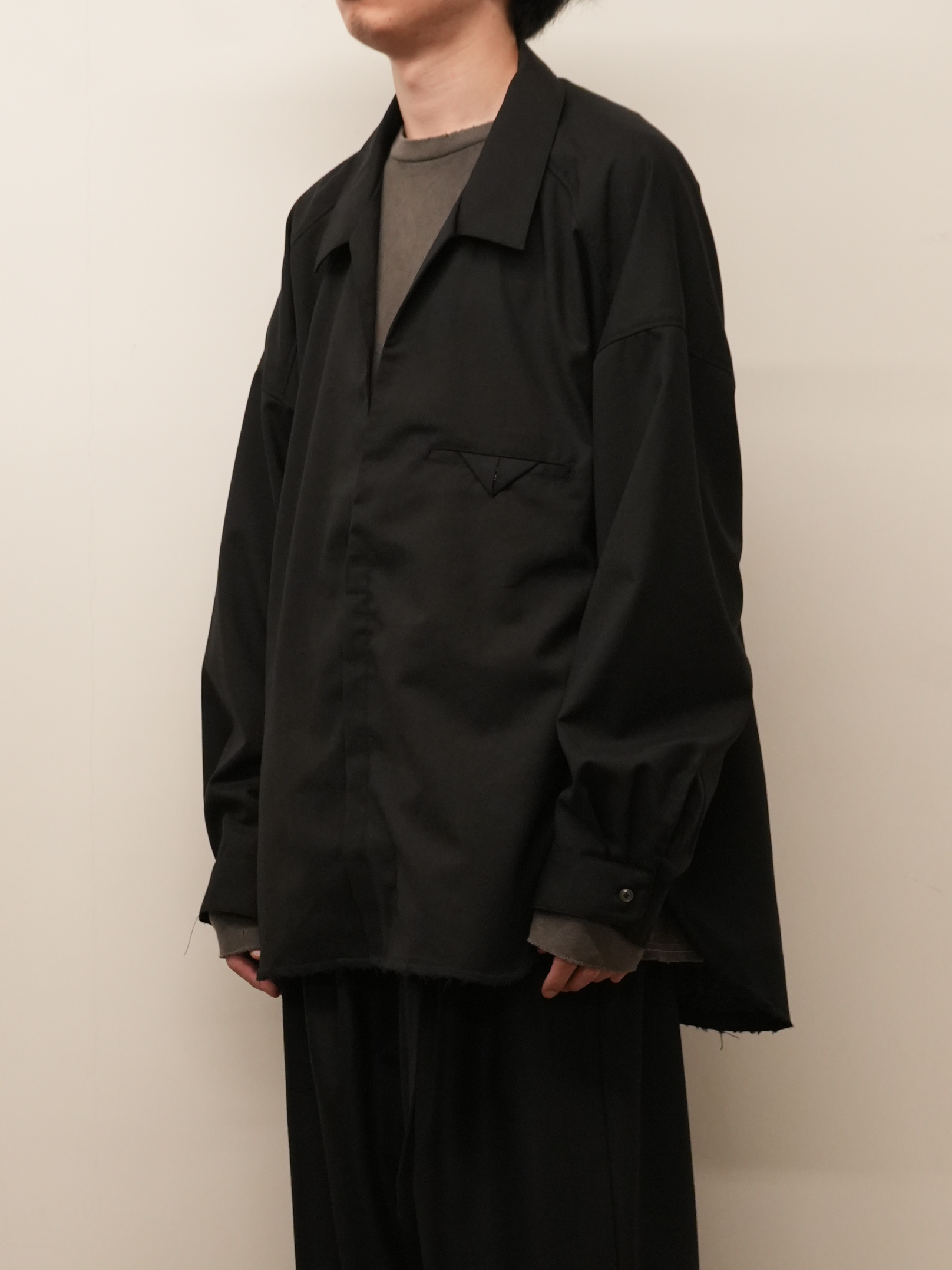 WASH WOOL LONG SHIRT(BLACK)