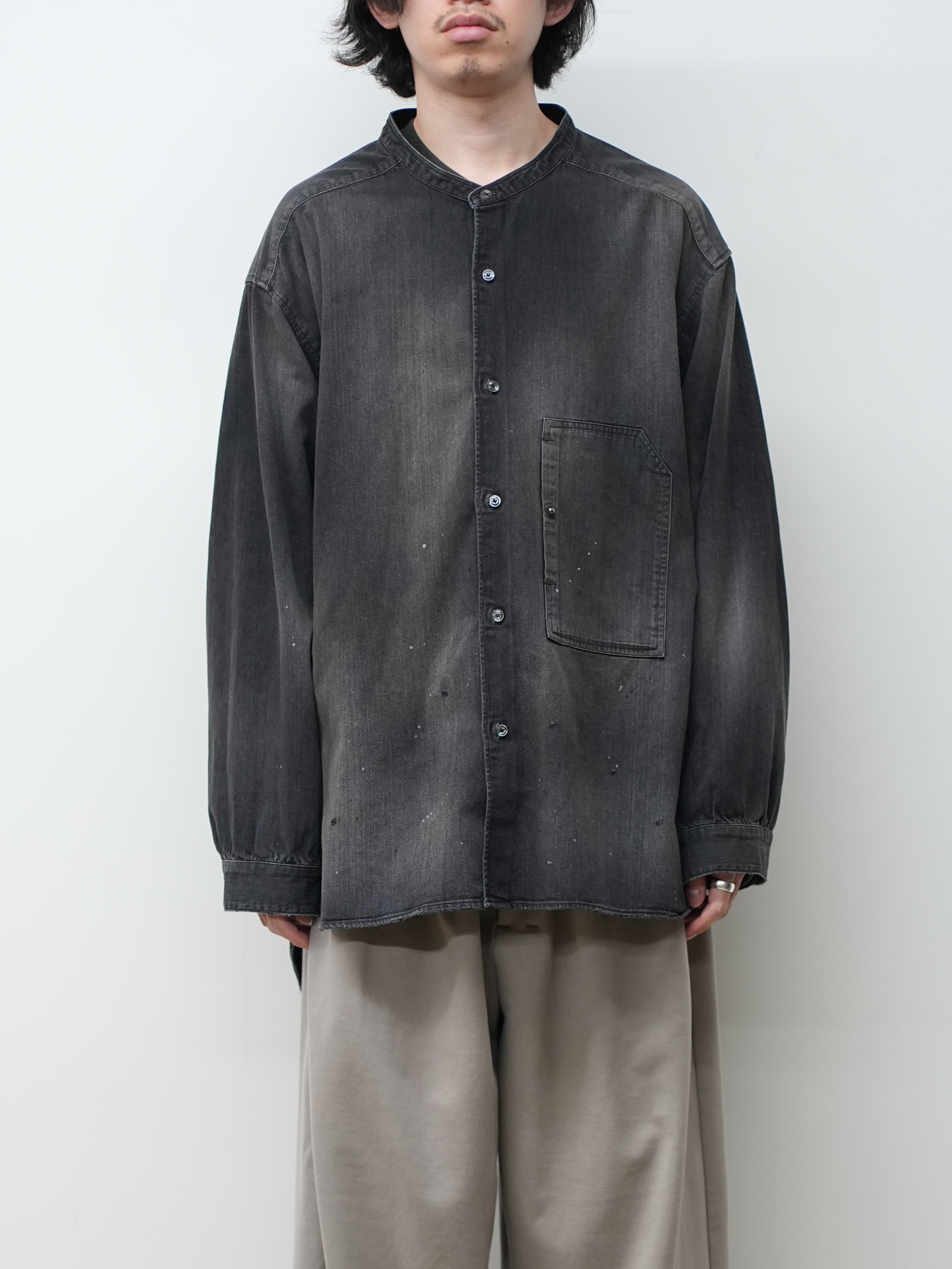 DENIM BAND COLLAR SHIRT(BLACK)