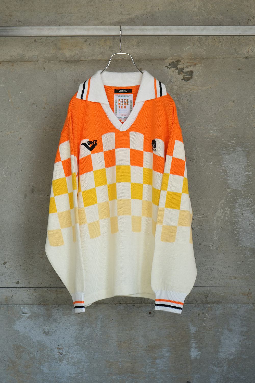 KNITTING CHECKRD SOCCER JERSEY(OFF WHITE)