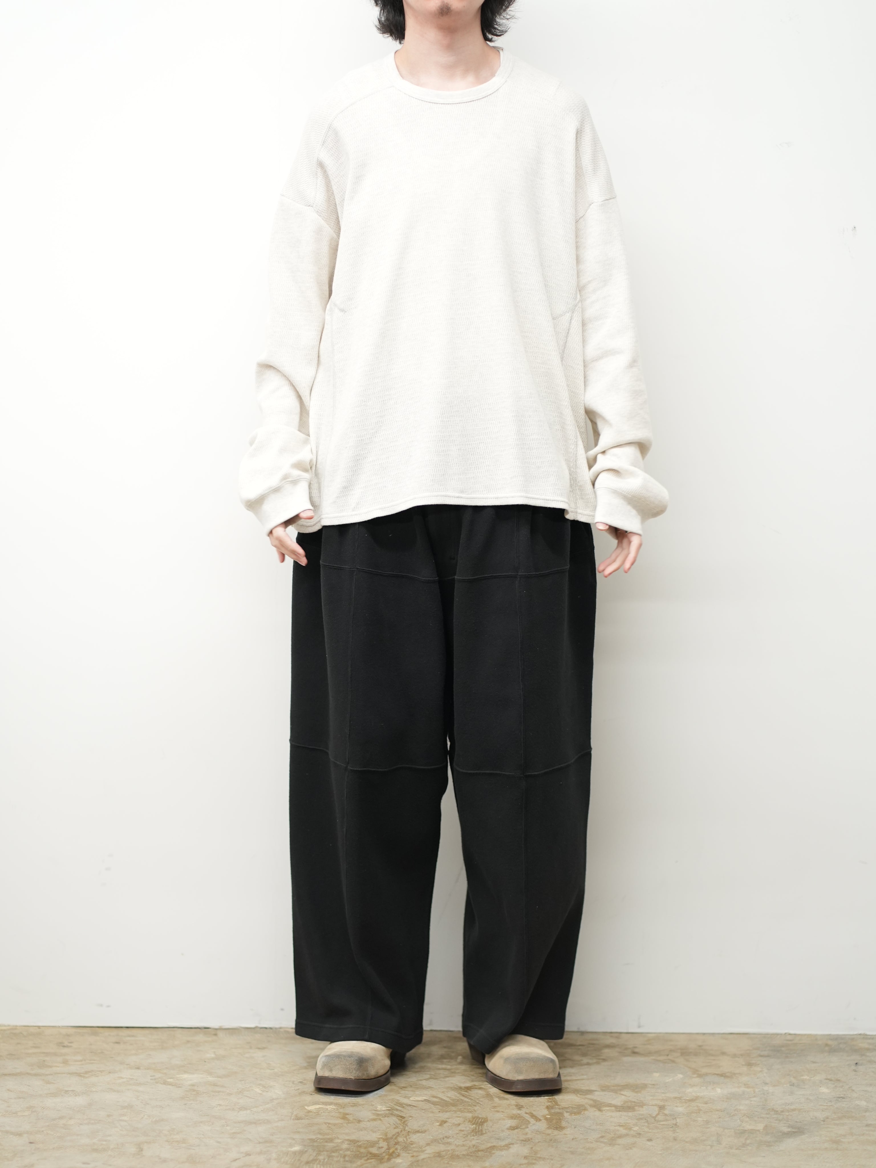 WAFFLE CREW NECK LS(HEATHER WHITE)