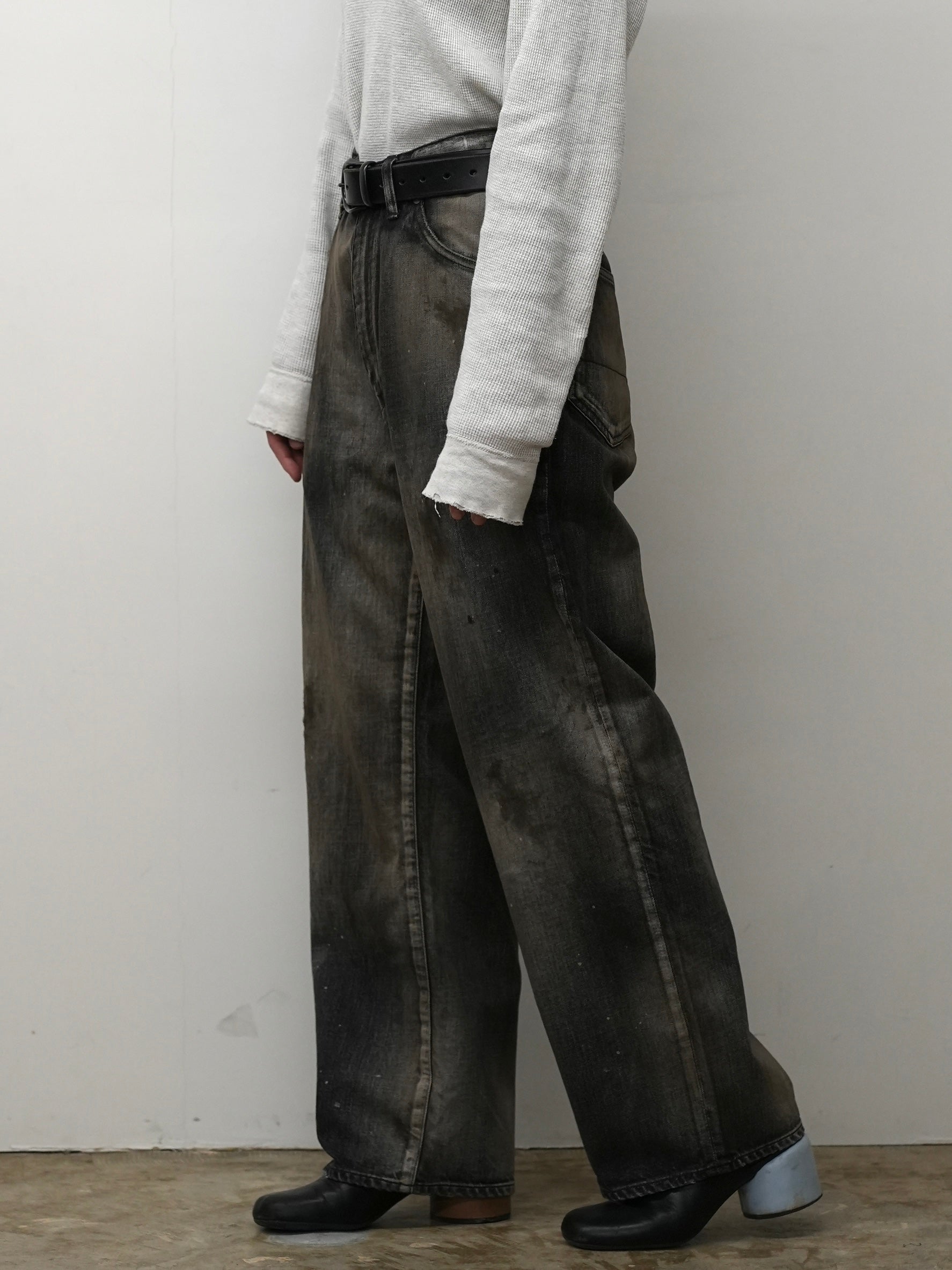 AGING MIDDLE STRAIGHT 5P DENIM PANTS(BLACK)