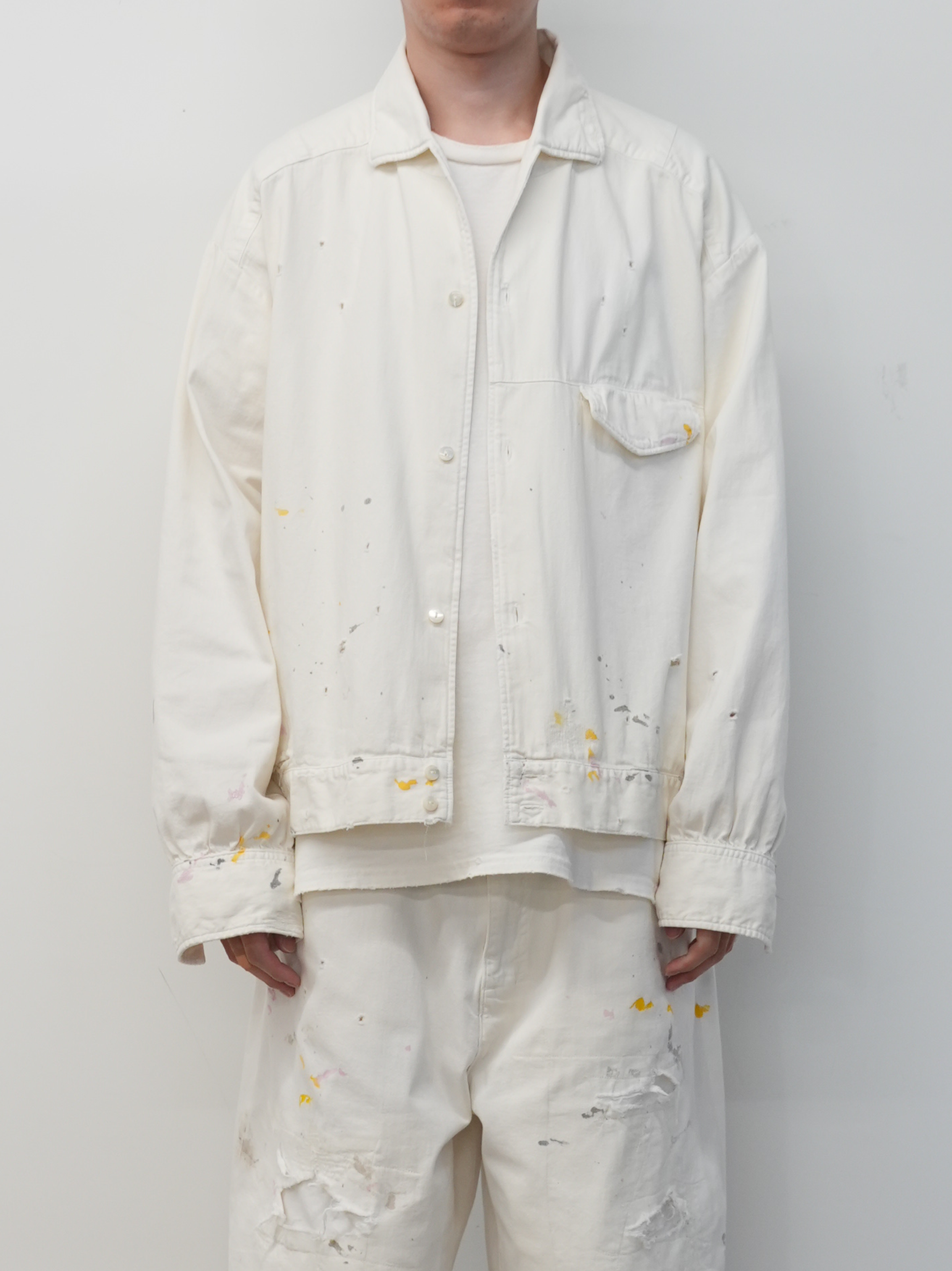 【ANCELLM/exclusive】PAINTED LIGHT OZ DENIM OPEN COLLAR SHIRT