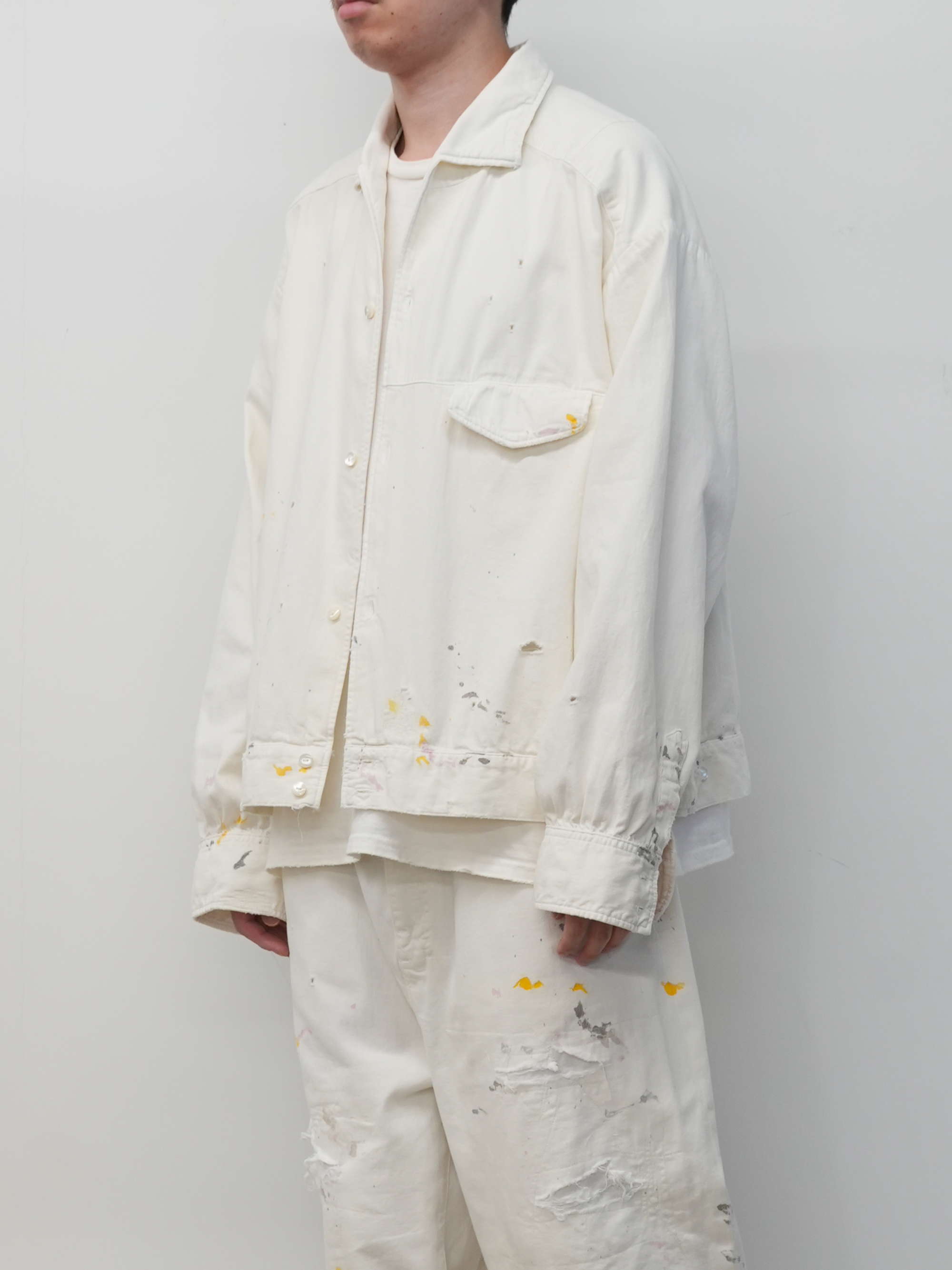 【ANCELLM/exclusive】PAINTED LIGHT OZ DENIM OPEN COLLAR SHIRT